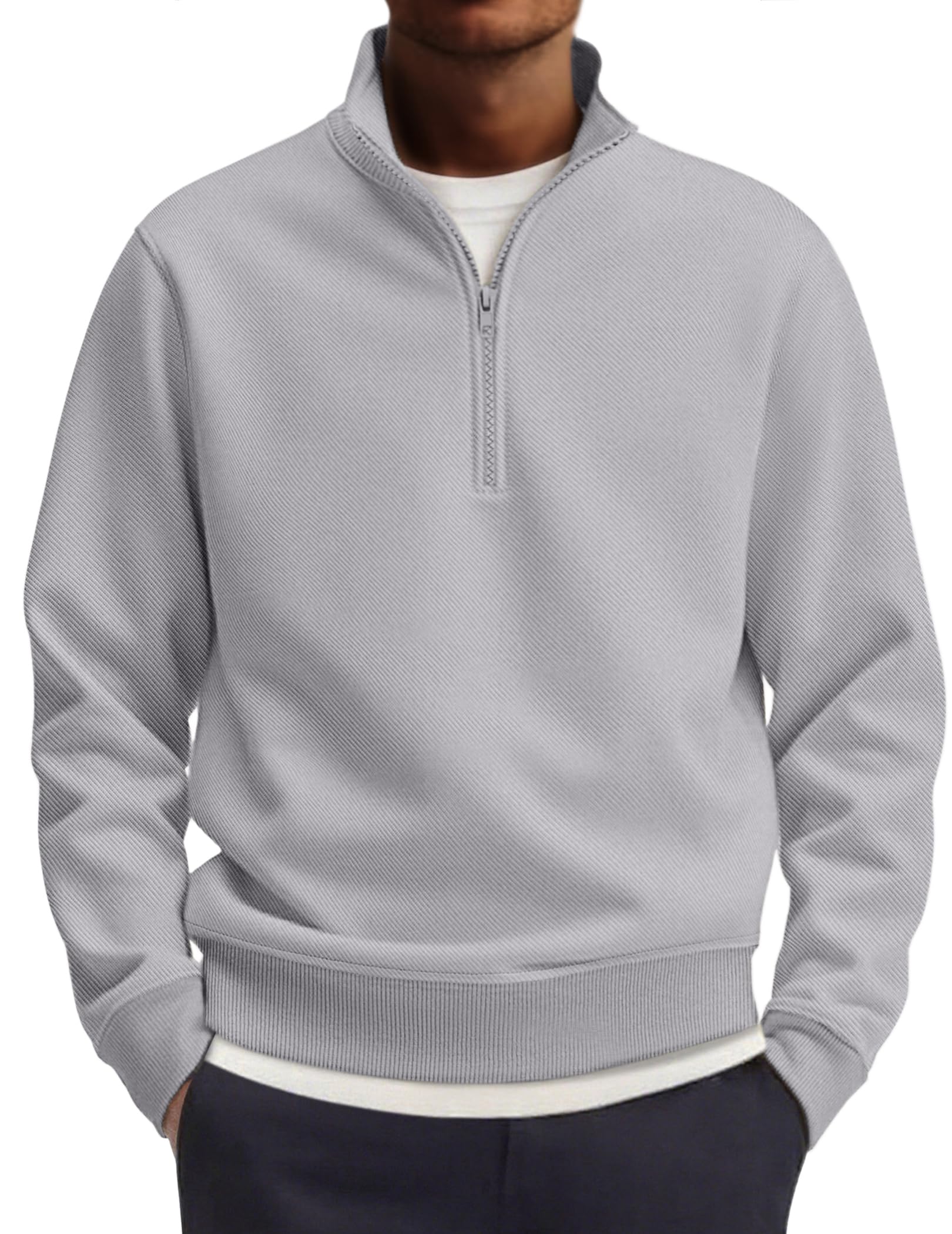 Pull fermeture éclair homme col montant polo affaires chic - 7