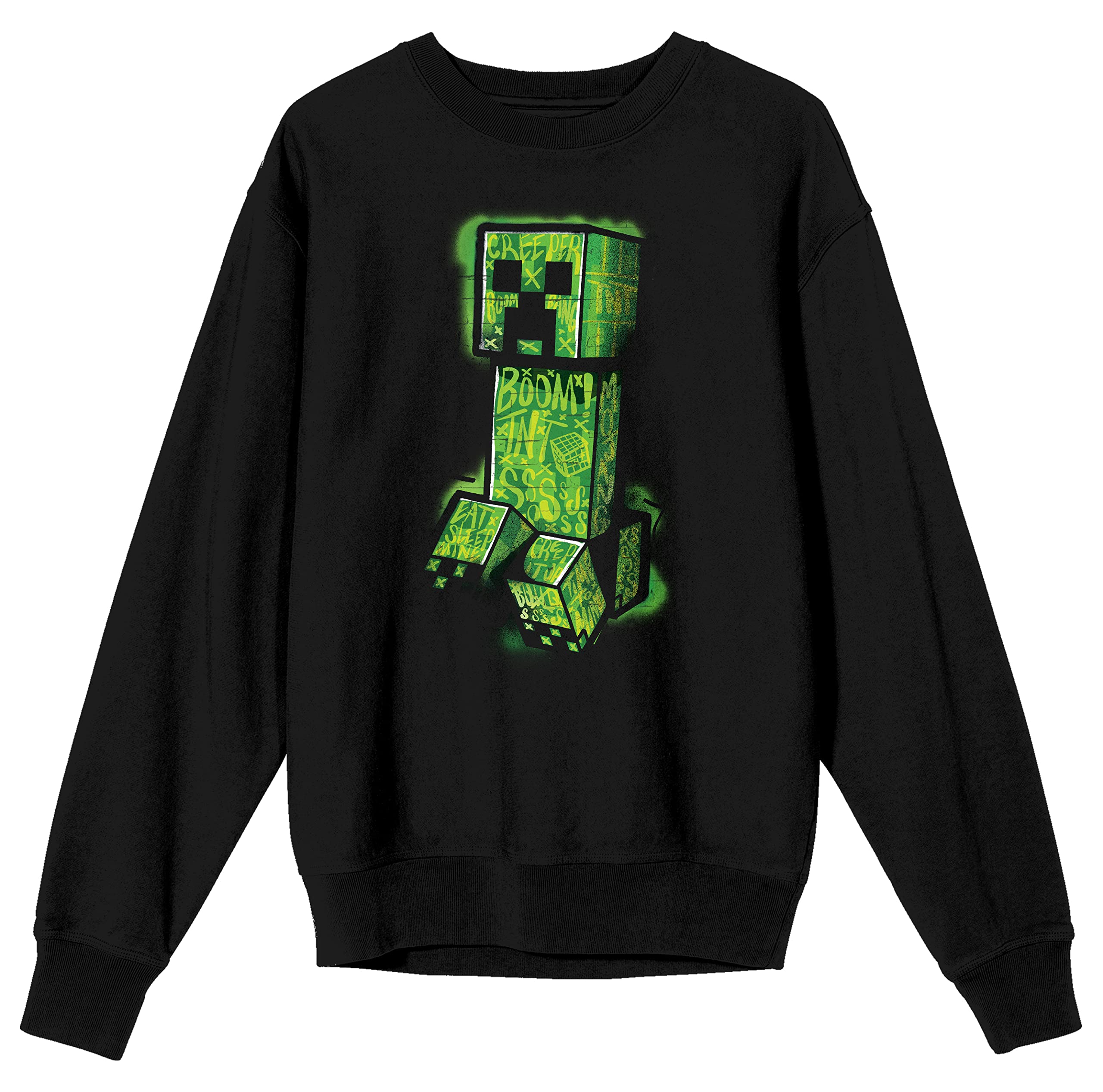 Minecraft Creeper Trap Graphics Men's Black Long Sleeve Crew Sweatshirt