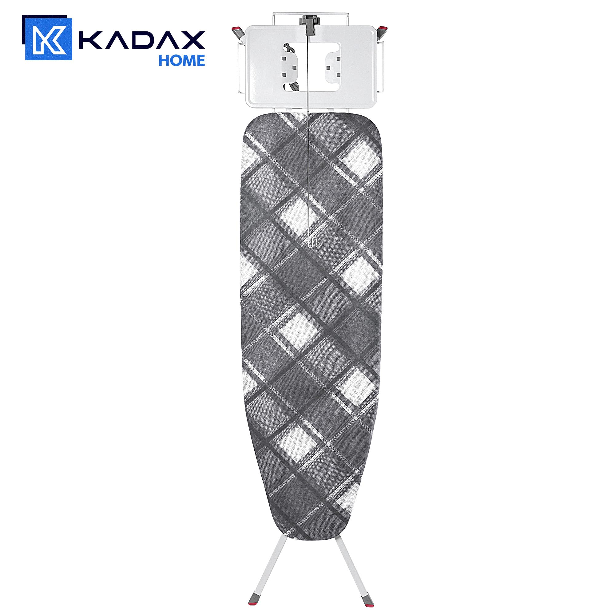 KADAX tabla plegable, 120 x 38 cm, con enchufe y pies antideslizantes, altura ajustable, bandeja para plancha (planchar)