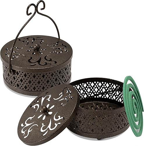 MyLifeUNIT Soporte de bobina para mosquitos, paquete de 2 quemadores de incienso de mosquitos portátiles retro para el hogar y campamento (bronce)