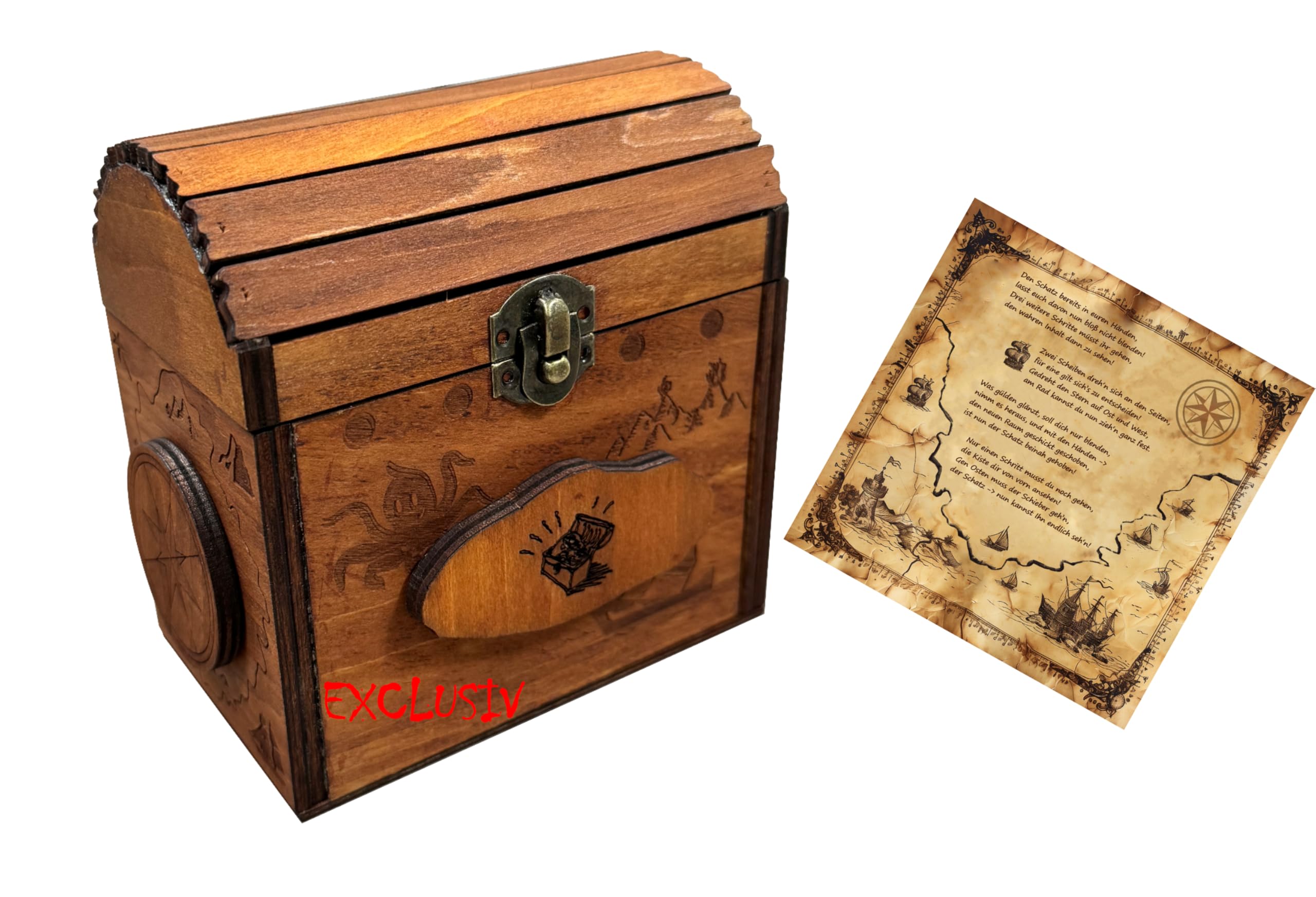 SOUCCESS KNOBELSPIEL SCHATZKISTE - Holzspiel - zum Knobeln & Tüfteln, Geschenk-Verpackung - knifflig zu öffnen als echte Herausforderung für Jung und Alt, inkl. Schatzkarte (Packung mit 2)