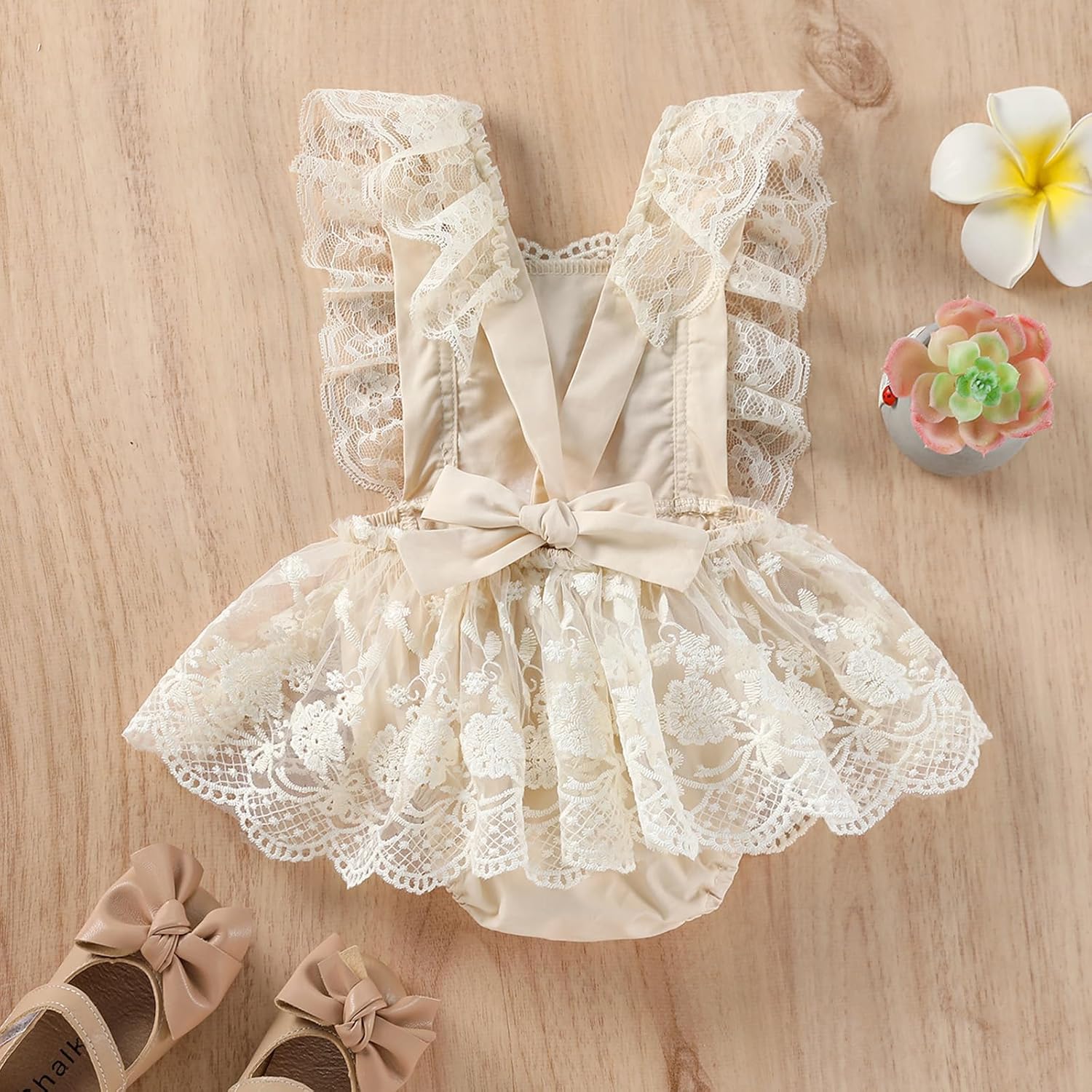 Infant First Birthday Outfit Baby Girls Boho Lace Ruffle Romper Tutu Dress with Headband for Newborn Cake Smash - Image 2