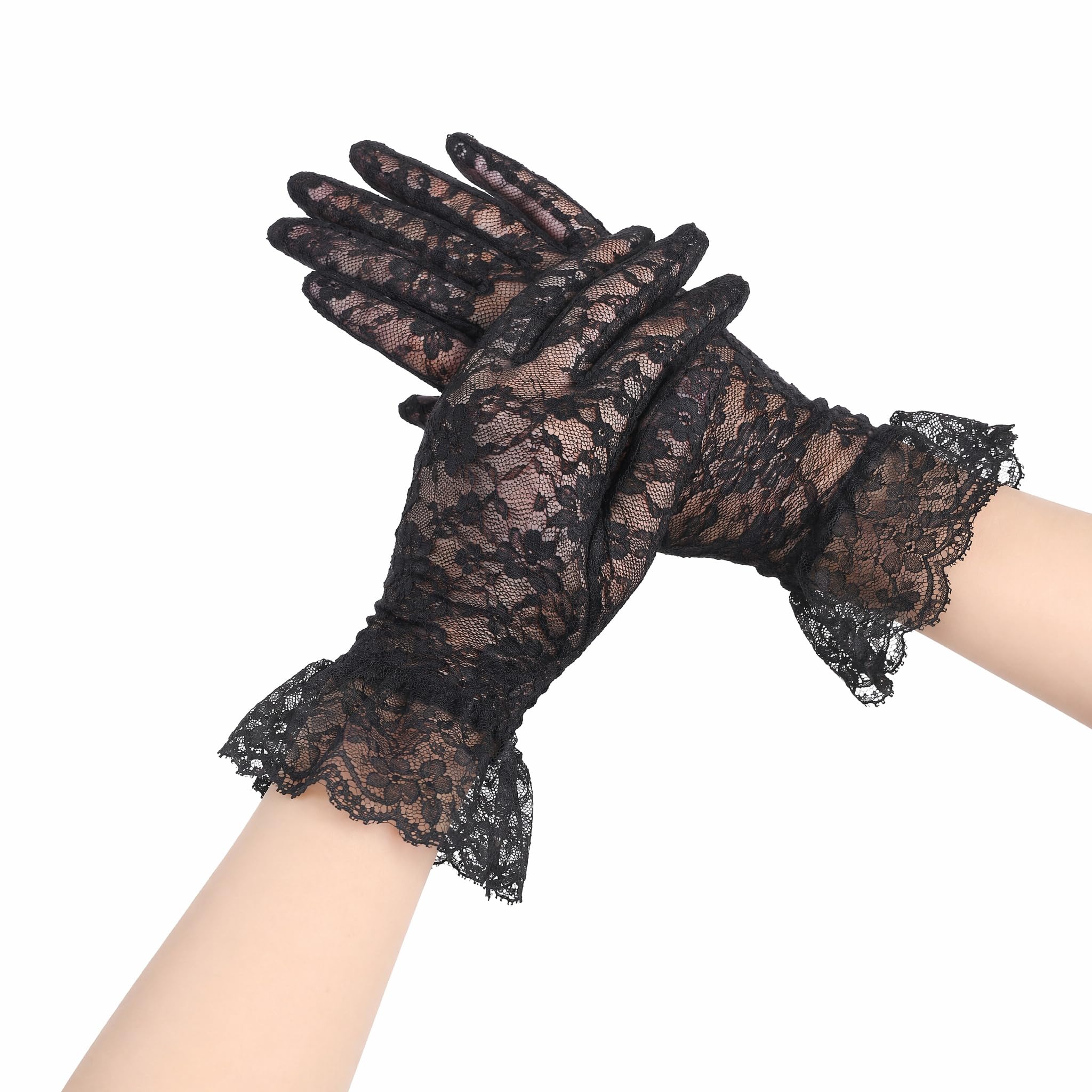 Solvio Women Lace Gloves Fingerless Black Lace Gloves Short Floral Opera Gloves for Tea Party Wedding Evening Prom Halloween Costume