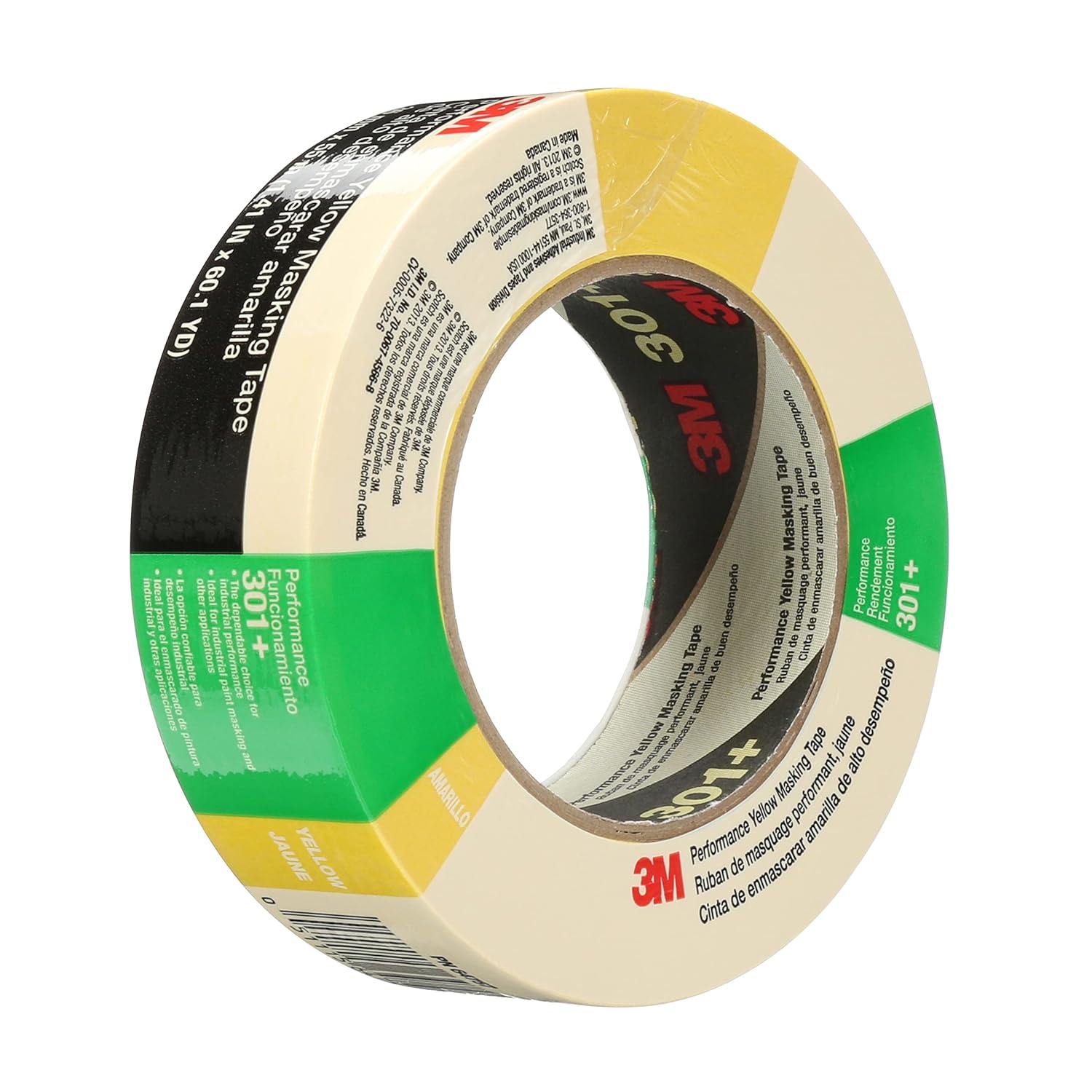 3M Performance Yellow Masking Tape 301+, High Performance, Automotive, Specialty Vehicle, Aerospace and Industrial Markets, 36 mm x 55 m, 24/Case, Individually Wrapped Conveniently Packaged