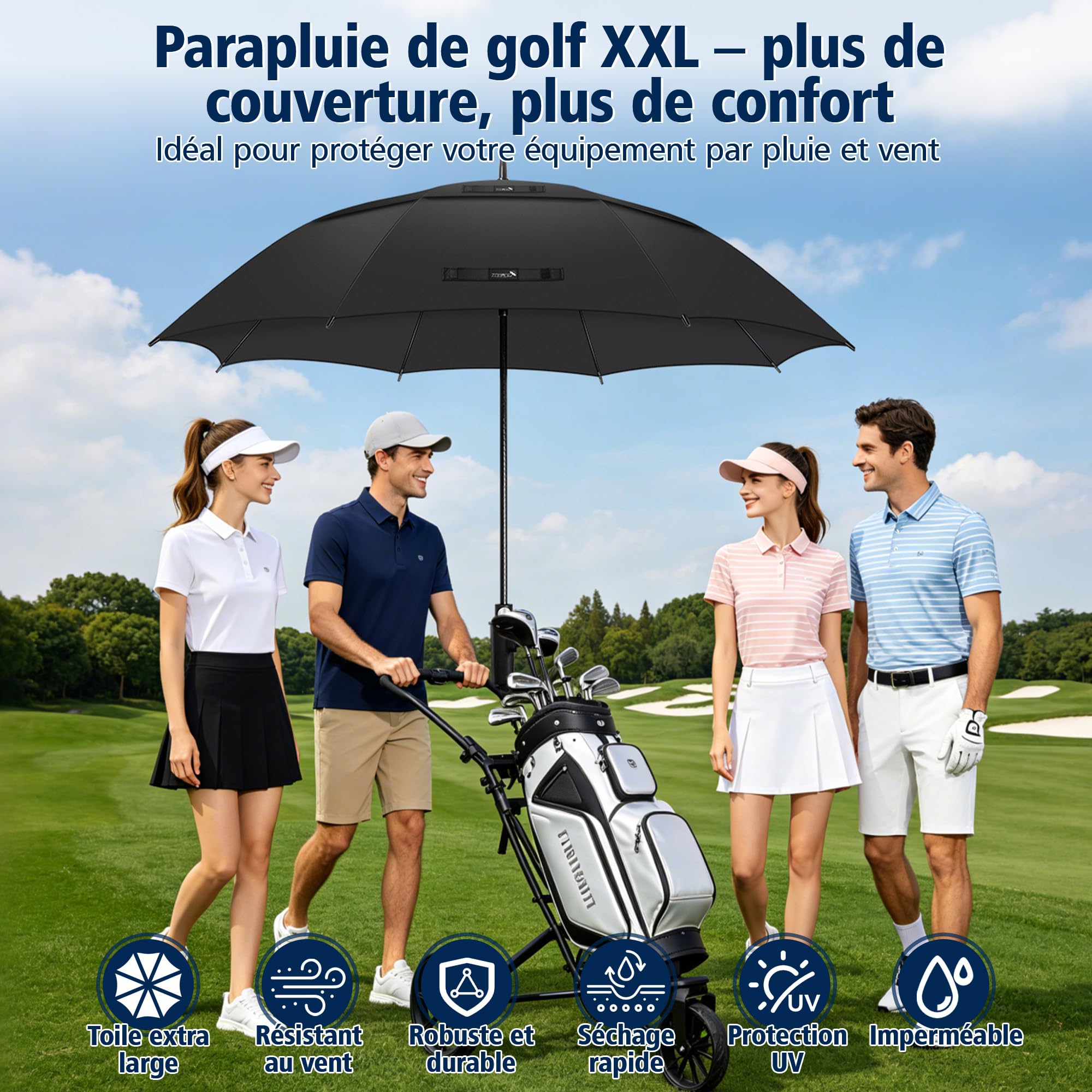 ZOMAKE Parapluie De Golf 62/68 Inch - XL/XXL Parapluie Golf Grande Taille Tempete Résistant,Extra Large vent Umbrella Golf Double Canopée Pour Homme Femme