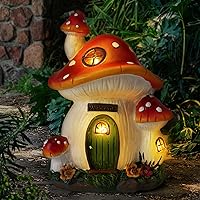 FHWTY Solar Mushroom House Garden Statue - Weatherproof Resin Figurine Light for Lawn, Yard, Balcony Decor