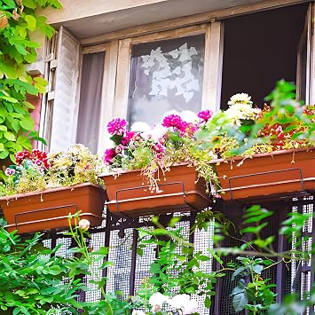 Window Box Planter, 6 Pcs 17 Flower Rectangle Planter with Tray, Brick Red