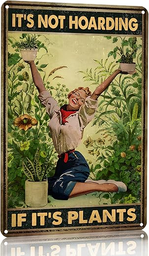 Bestylez Gardening Gifts Vintage Gardening Tin Sign Hippie Girl It's Not Hoarding If It's Plants Sign for Home Living Room Garden Greenhouse Outdoor Decor 8X12 Inch (3066)