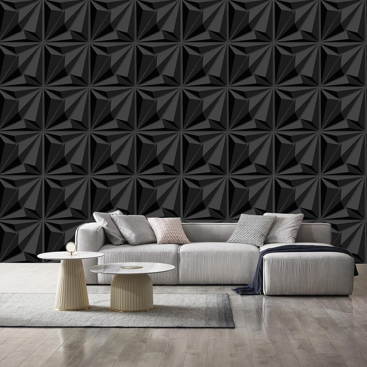 Decorative 3D Wall Panels, 33 Pack Textured PVC Tiles 12x12 Inch, Black - Covers 33 Sq Ft, Modern Wall Art for TV Wall & Game Room, Waterproof & Cuttable (Glue Required)