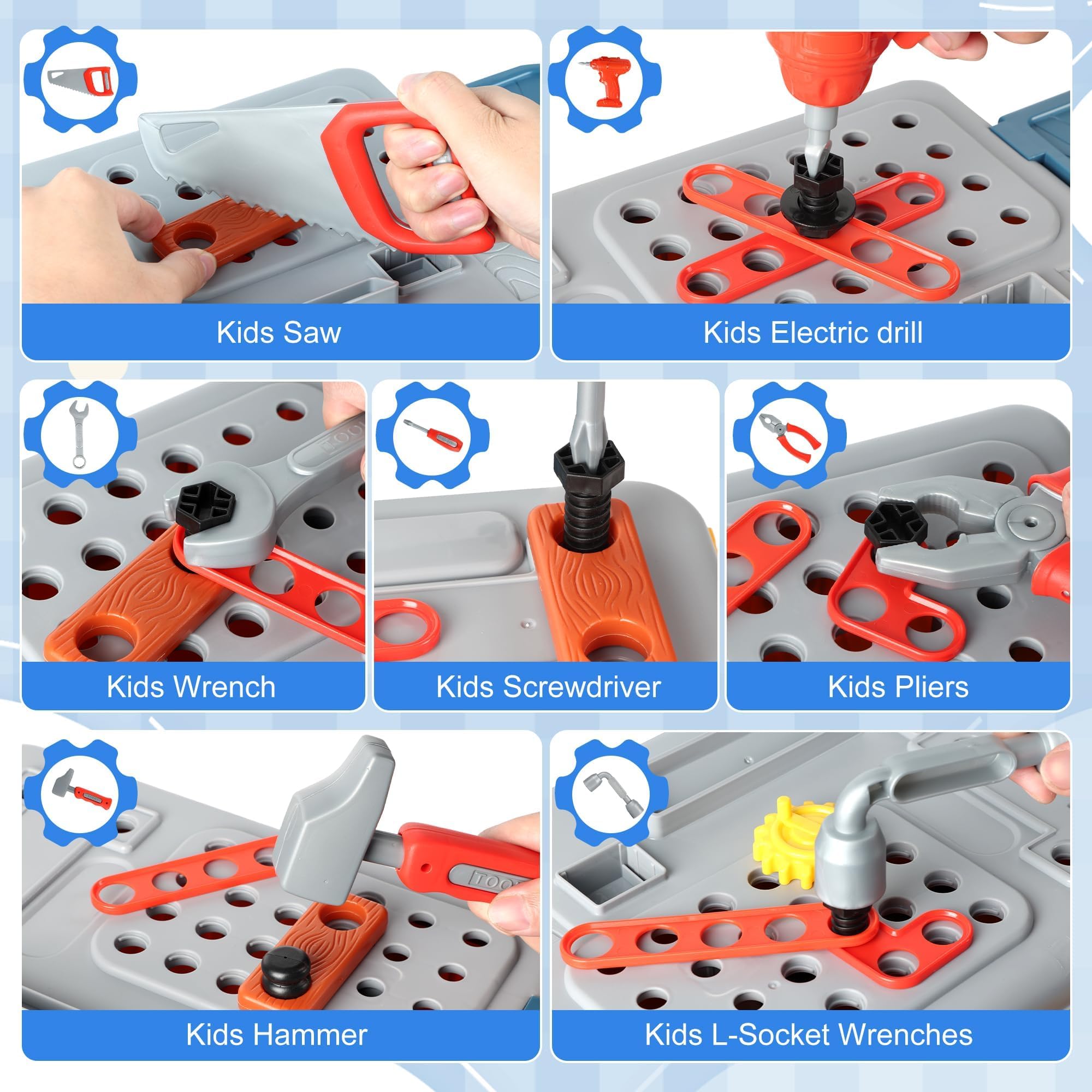 3 en 1 Outils et Etabli Werkzeugkoffer Kinder Werkzeug - 46 Pièces Etabli Enfant Spielzeug Boite Outils Jouet Bricolage Enfant mit Électrique Perceuse, Cadeau Noël pour Enfant 3 Ans+