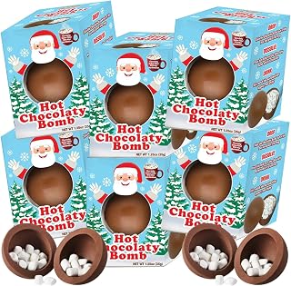 Christmas 2024 Hot Chocolate Melting Balls with Mini Marshmallows, Individually Wrapped Cocoa Melts, Holiday Themed Dessert Drink, Pack of 6 (Milk Chocolate 6pk)