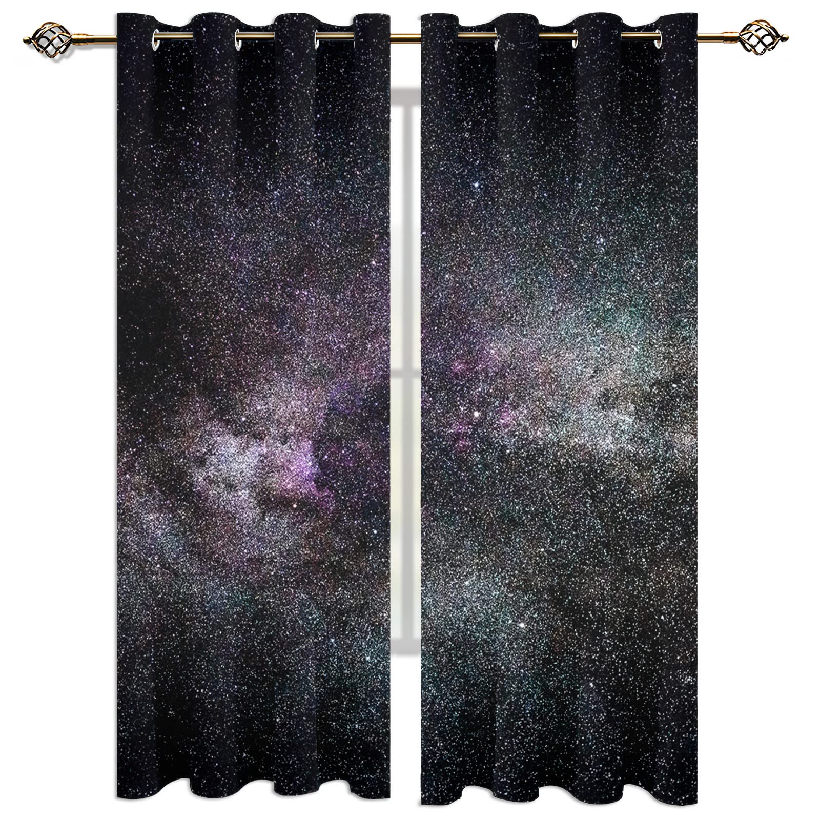 Cortinas Niño Niña Habitacion Opacas Con Ojales 2 Piezas 3D Cielo Estrellado De Ensueño Profundomorado Y Negro Patrón 264X214Cm（An X Al）Cortinas Termicas Aislantes Frio Y Calor Salón Dormitorio Ven
