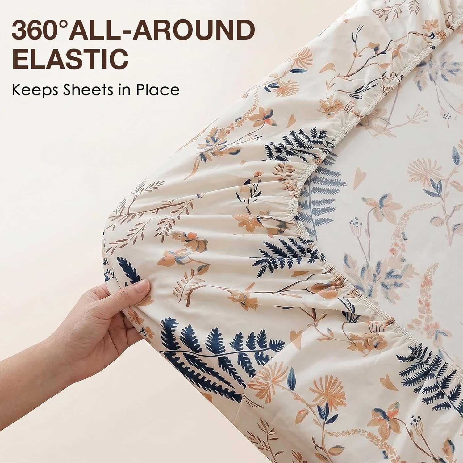 JSD Boho Floral Printed Sheet Set Queen Size 4 Piece, Soft Botanical Pattern Microfiber Sheets Extra Deep Pocket - Image 5