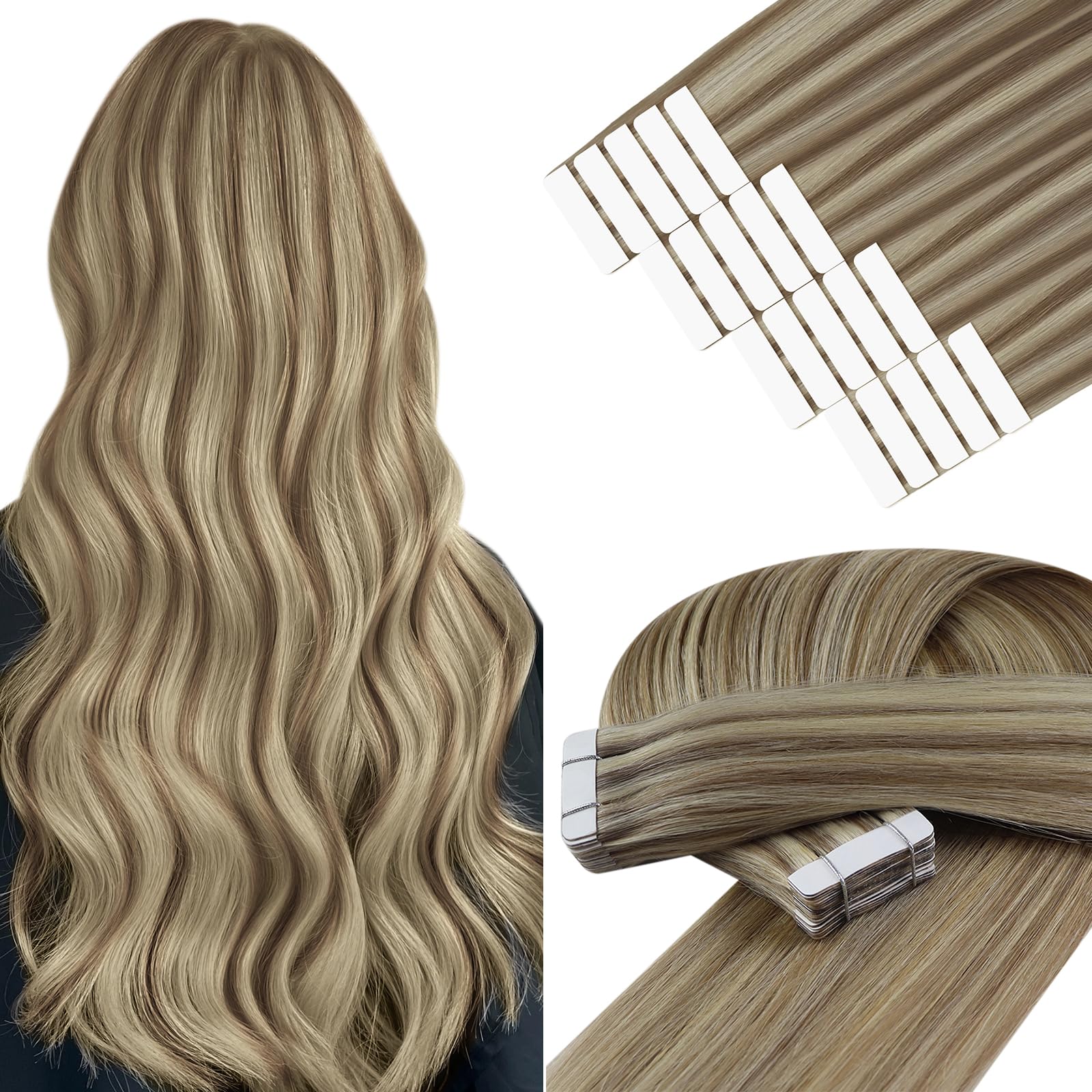 YoungSee Tape Hair Extensions Platinum Blonde 16In Tape in Hair Extensions Real Human Hair for Women 20pcs 50g Easy to Wear Hair Tape-in Extensions Blonde — view 19
