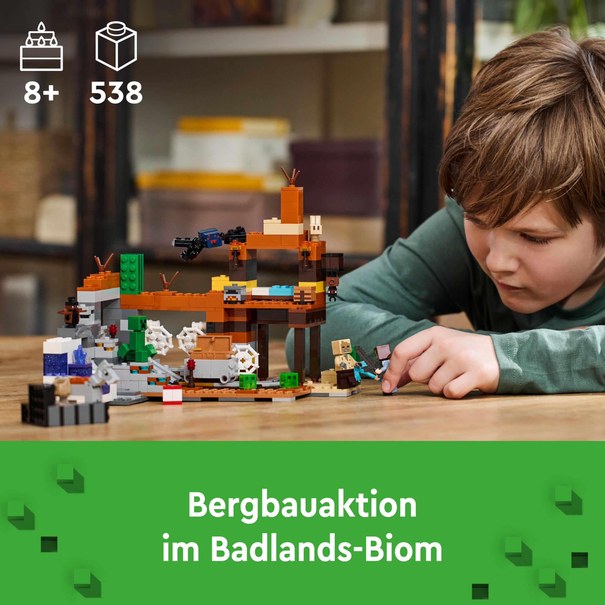LEGO Minecraft The Badlands Mineshaft - Interactive Toy with Explorer, Creeper and Spider Figures, Plus Exploding TNT Function - Gaming Gift for 8+ Year Old Boys & Girls - 21263