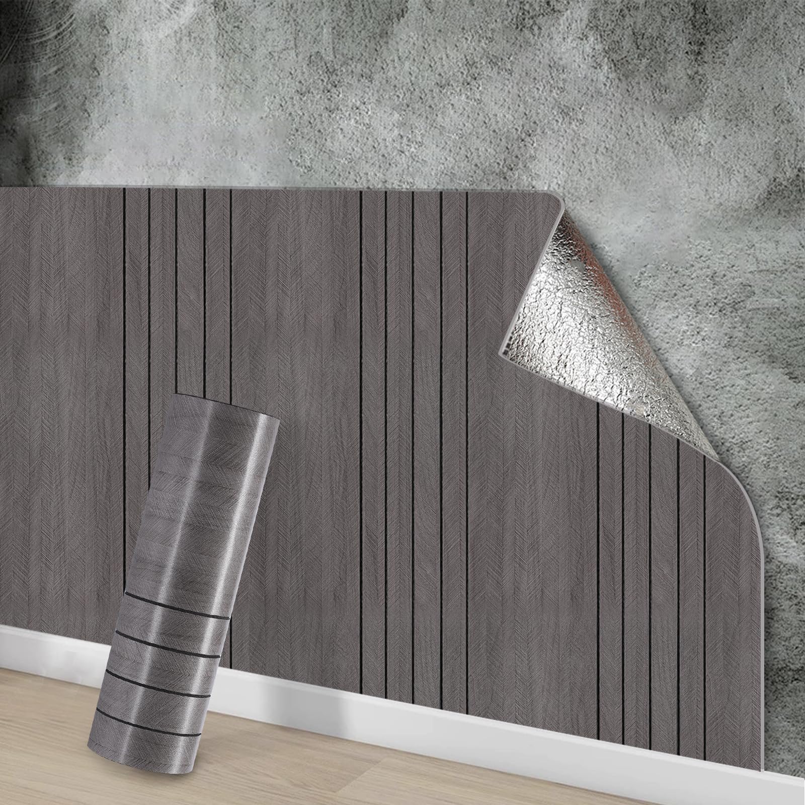 Snewvie Self Adhesive Wallpaper Dark Grey Wood Effect Wallpaper 3m*40cm 3mm Thicken Self-Adhesive Wood Panelling Thermal Insulating Waterproof Wall Covering for Bedroom Living Room (2 Rolls)