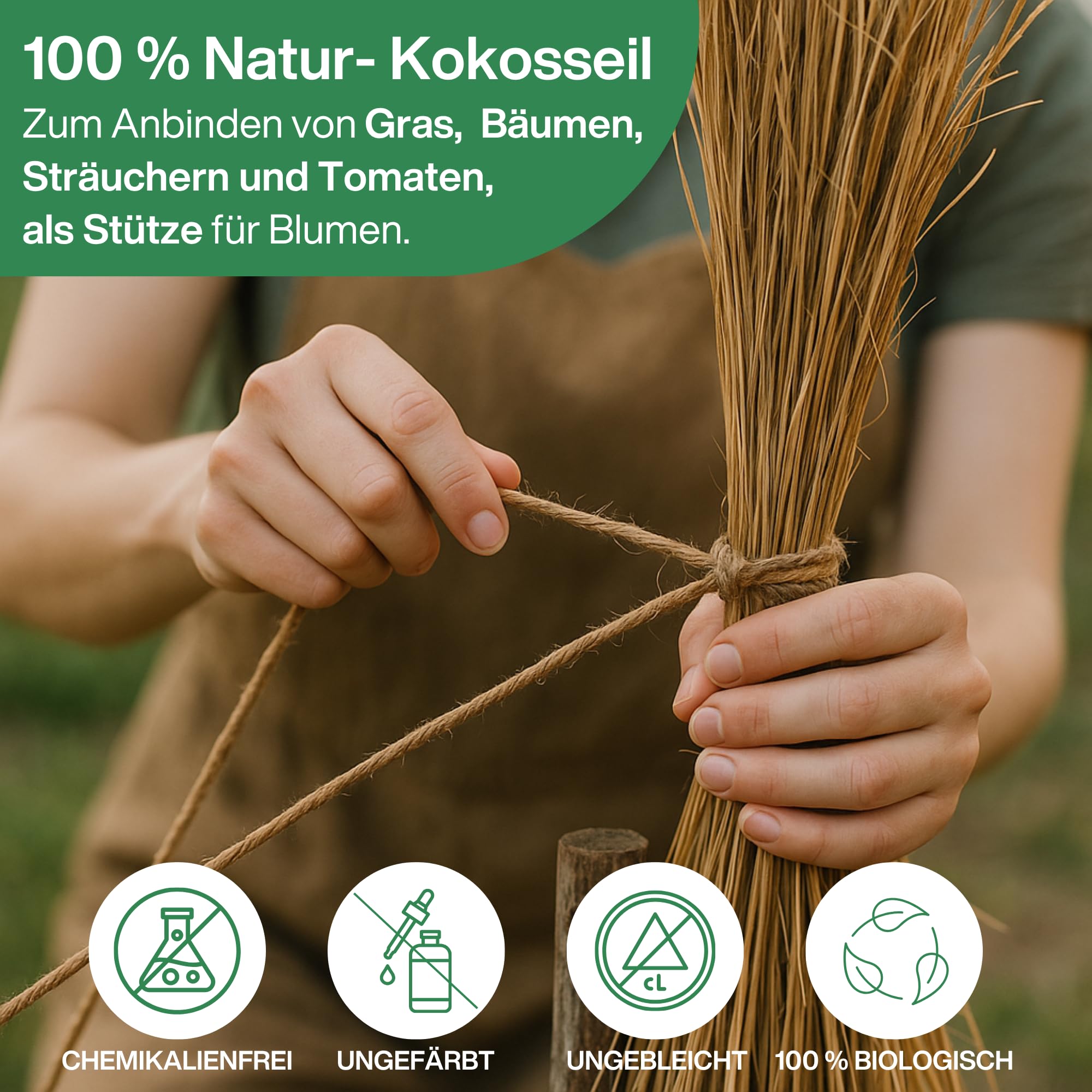 UNIGARDIA Corda di cocco per piante 7 mm – Maglia in cocco per alberi 100 m – Filo di cocco come legante per alberi, traliccio, filo da giardino – 100% nastro naturale per decorazione e fibra di cocco