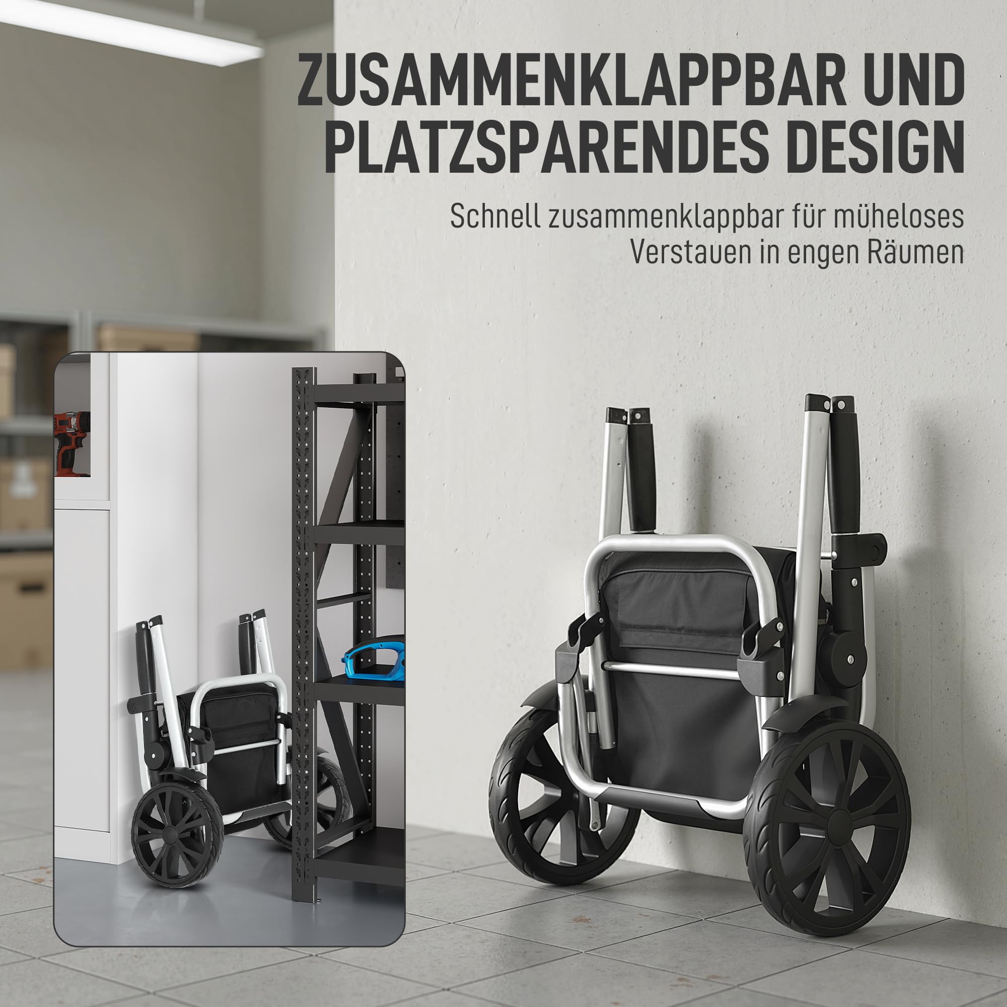 HOMCOM Wózek na zakupy 3 w 1, składany, pojemność 40 l, obciążenie do 25 kg, wózek na zakupy z kieszenią chłodzącą, wózek na ramię, do wchodzenia po schodach, czarny