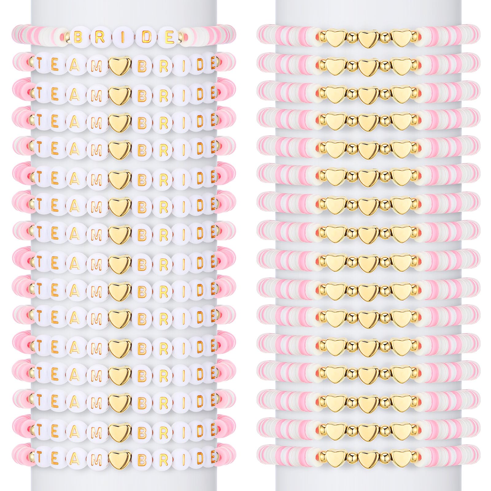 24 Pcs Team Bride Bracelet Bachelorette Party Accessories Bridesmaid Friendship Bracelet Polymer Clay Letter Bead Bracelet for Engagement Bridal Shower Wedding Favor