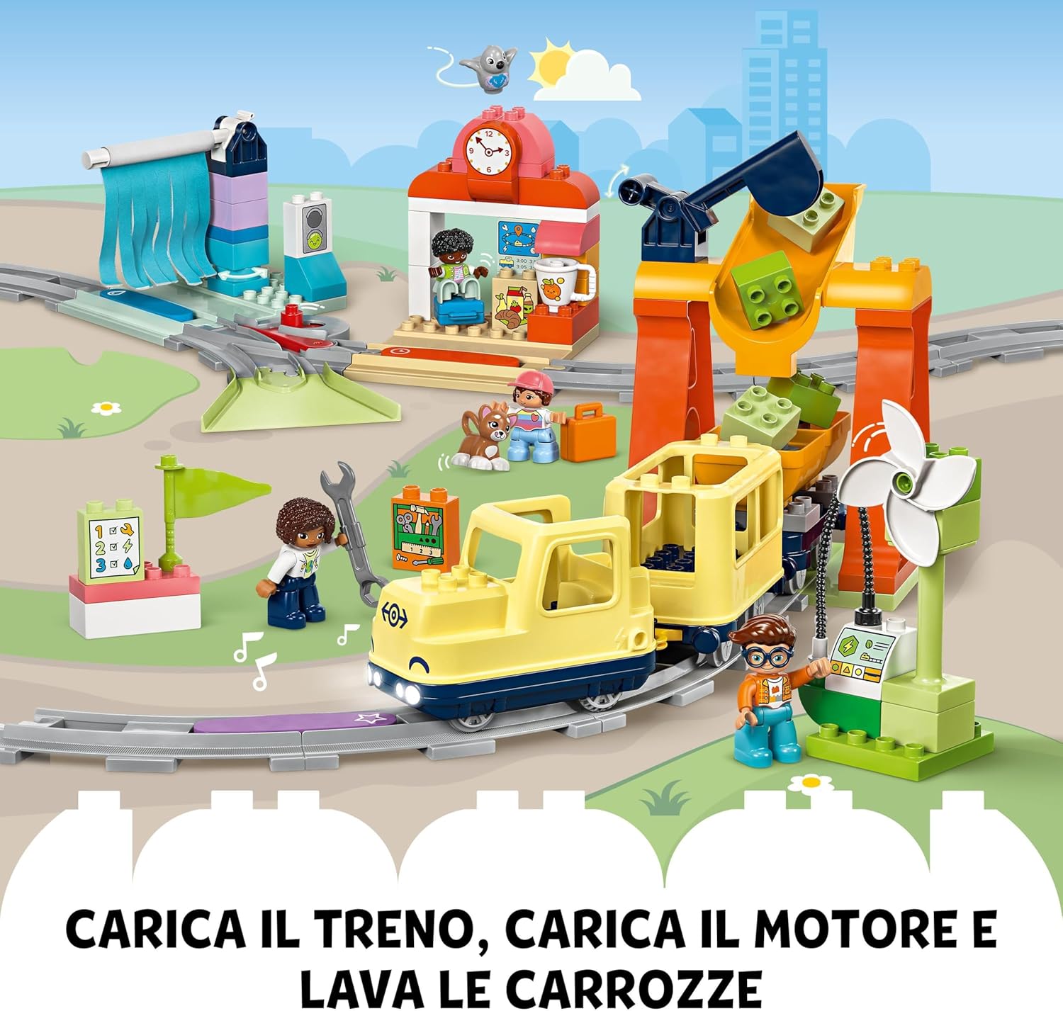 LEGO DUPLO train at the loading and washing areas.