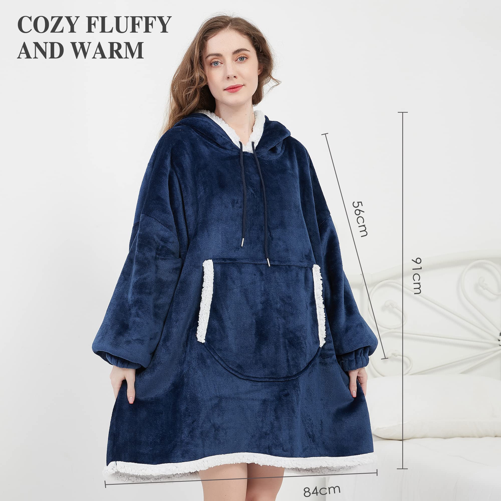 Viviland - Felpa con cappuccio sherpa, morbida, calda, con grande tasca anteriore, per guardare la TV, coperta per adulti