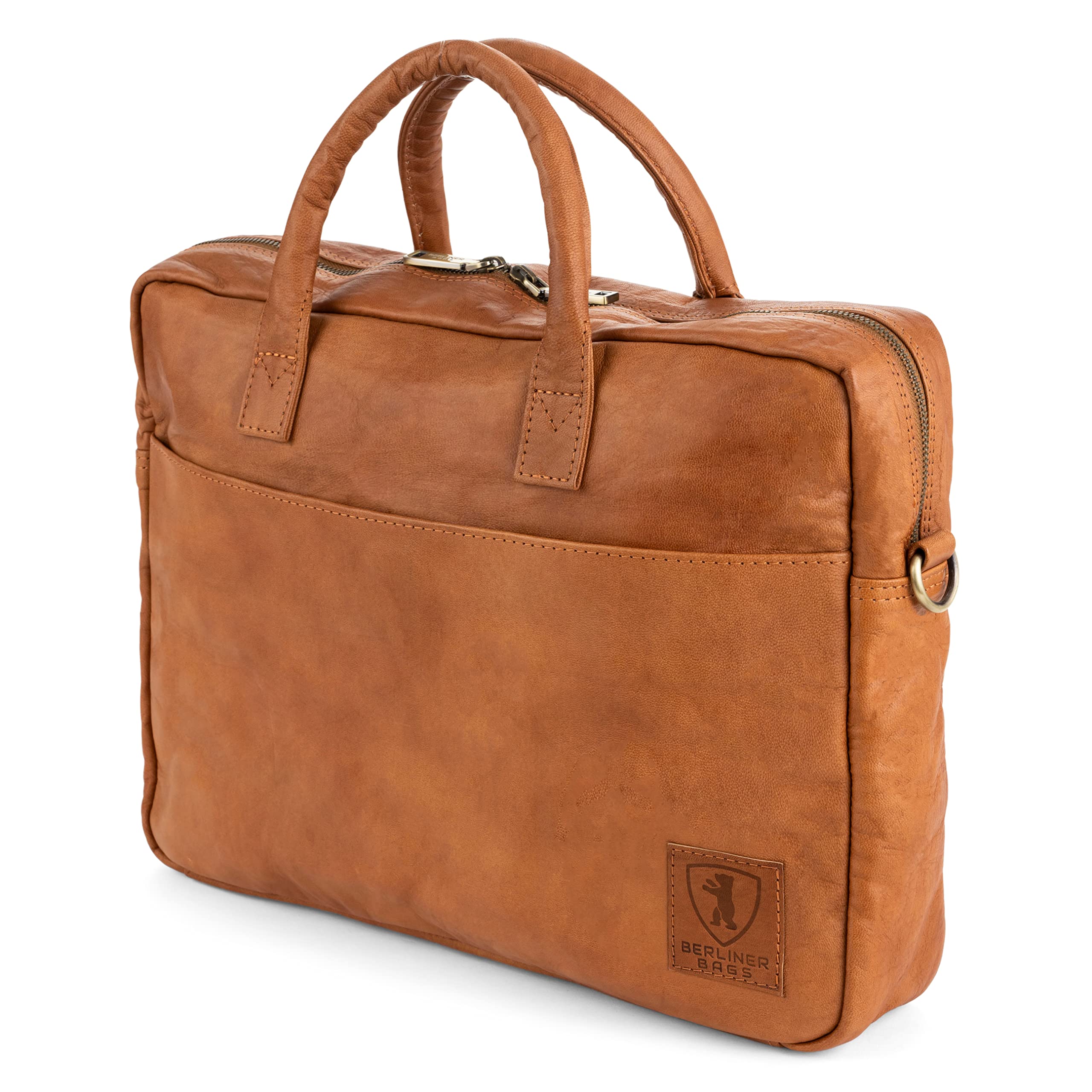 Berliner Bags Madrid Bolso de Piel Auténtica para Portátil de 15” con Múltiples Bolsillos y Correa Ajustable, para Hombre y Mujer – Marrón