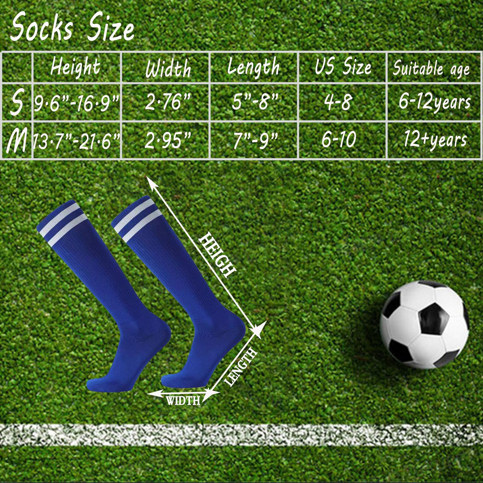 STLTYYP 6 Pairs Pack Kid Youth Soccer Socks Striped Knee High Tube Socks Football Runing Athletic Socks For Boys And Girls(M, blue-white stripes)