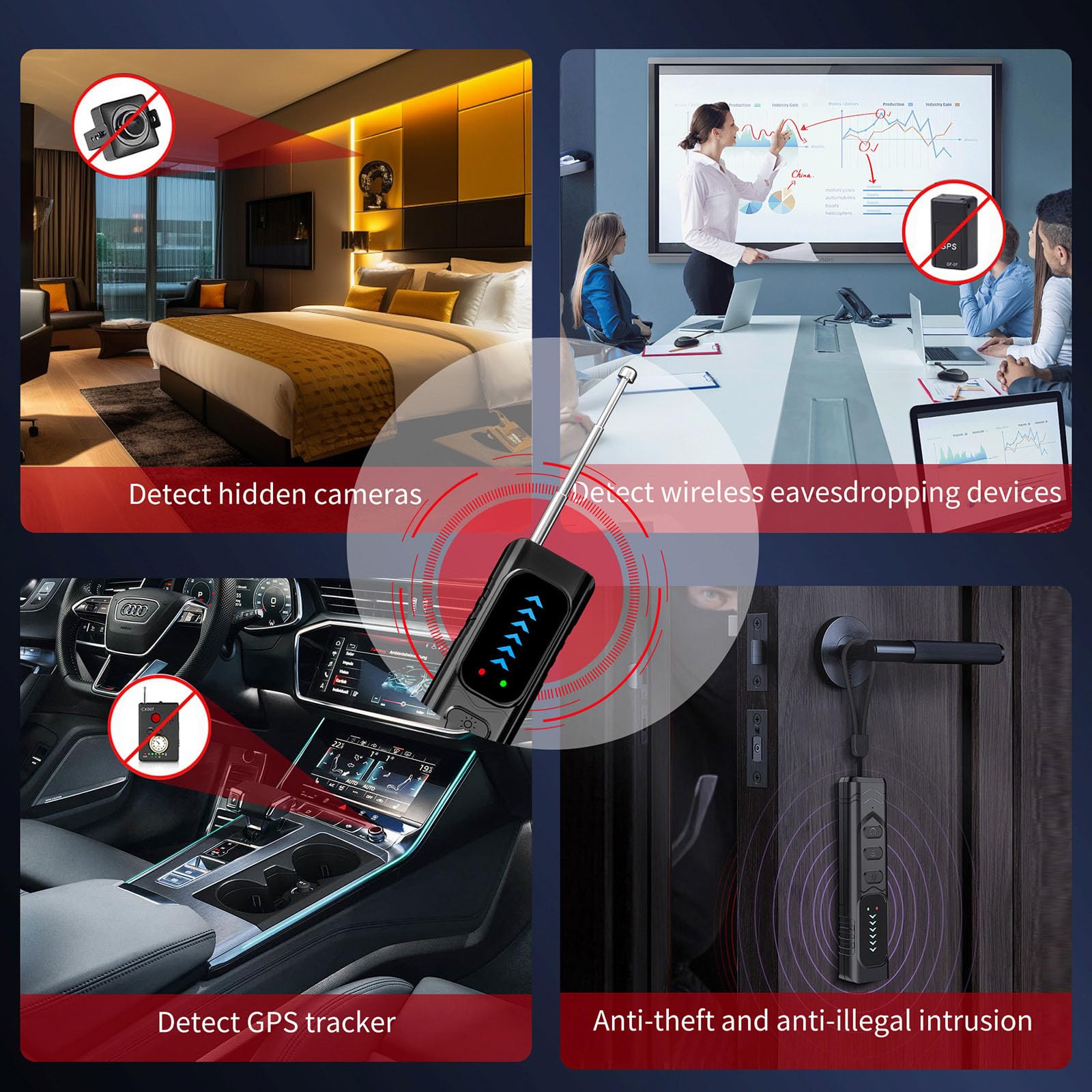 Condition photo showing New/Like New for hidden camera detectors,anti-spying device,portable gps tracker detector and bug detection device,wireless signal and rf scanner,hidden camera finder for travel,hotels,home,office,car