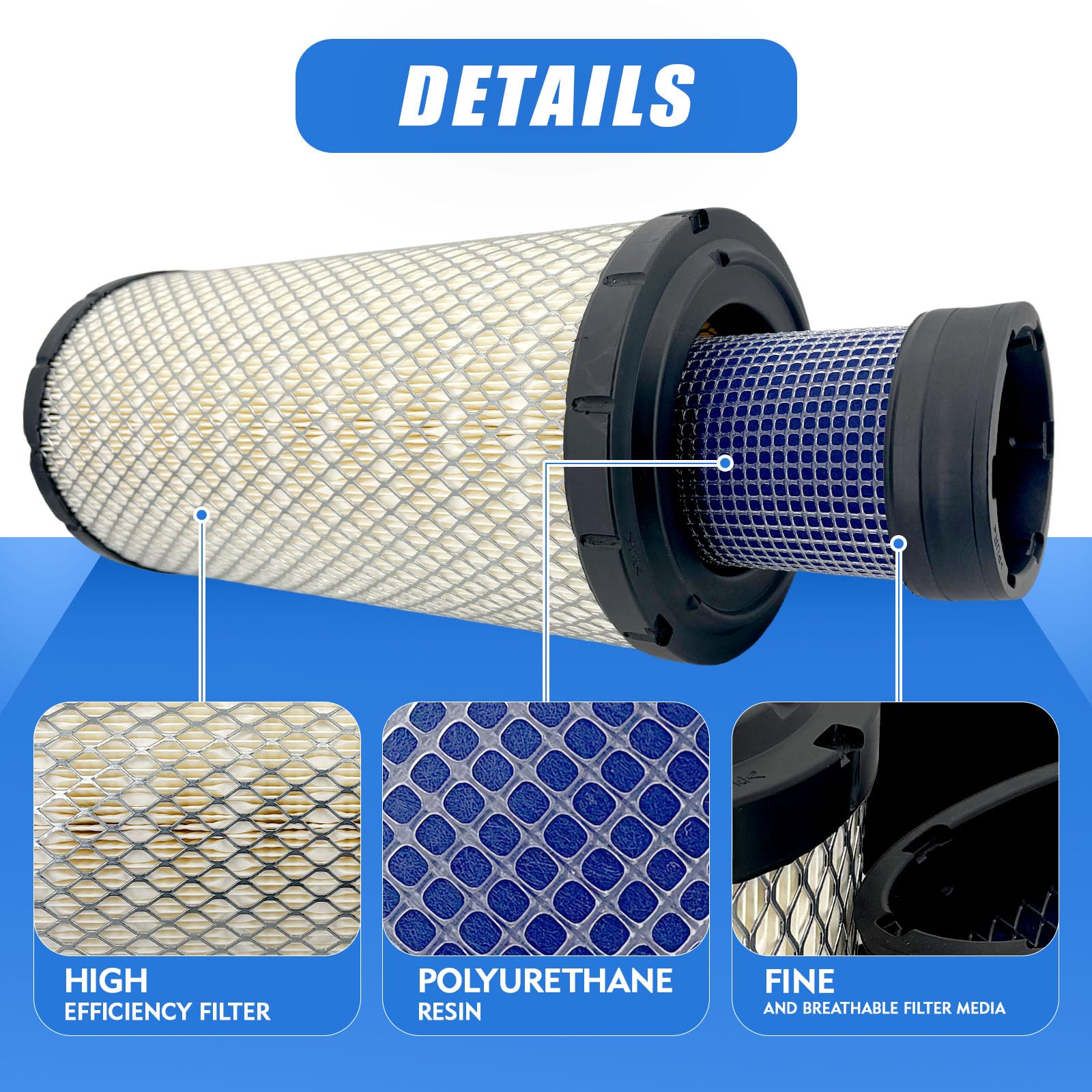 Juego de filtros de aire para Donaldson P828889+P829333 para WIX 46562+46569 para BALDWIN RS3544+RS3545 para CASE 222421A1+222422A1 para CATERPILLAR 110-6326+110-6333 31 para JOO HN DEERE | Compatible con la retroexcavadora Donaldson Caterpillar Cat Wix J