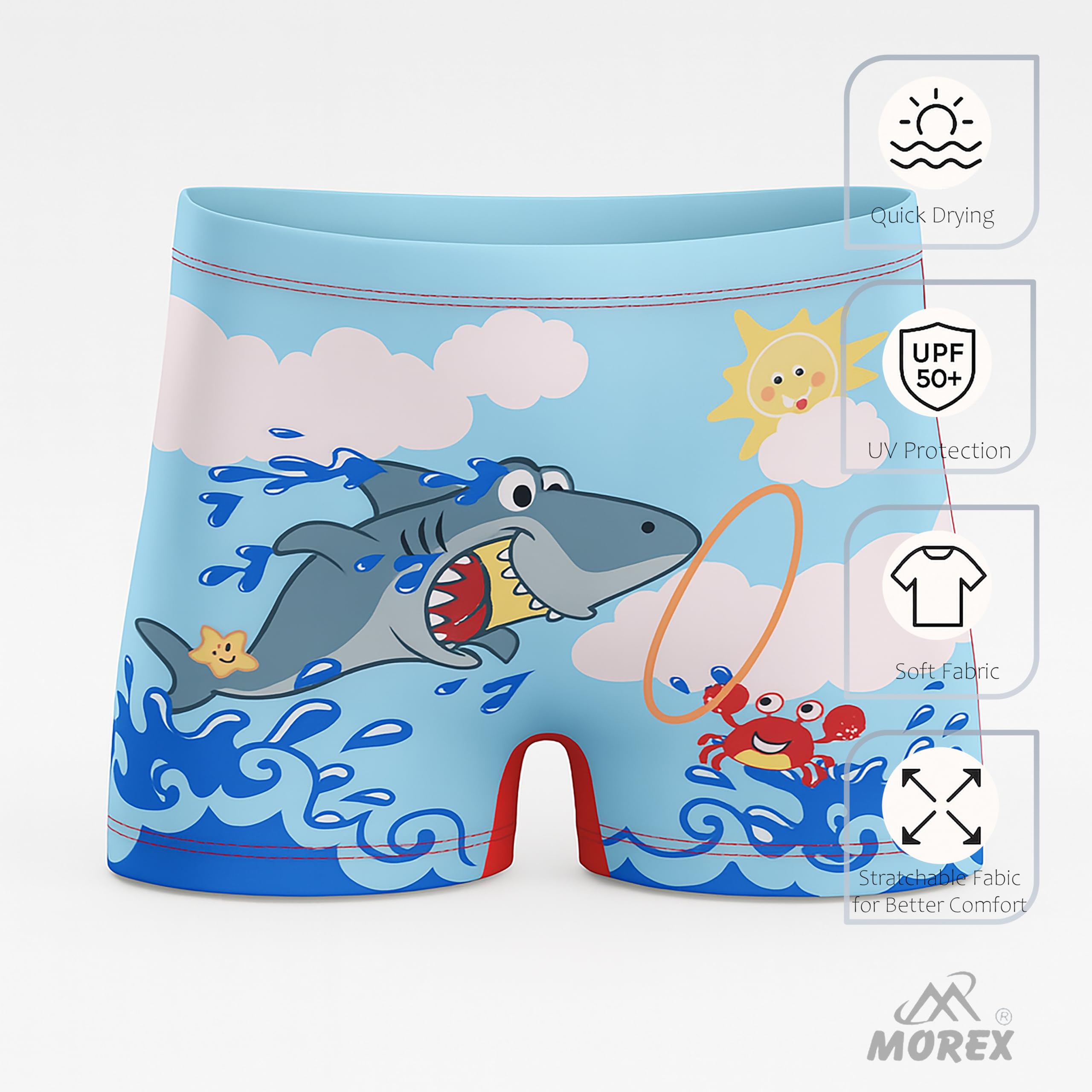 Morex Kids Swim Shorts with Dinosaur & Shark Print | Quick Dry, Stretch Swim Trunks for Toddlers & Big Kids (Ages 3-4) | Swimming Costume for Pool Parties, Beach & Swimming Activities-Multicolor-2 1