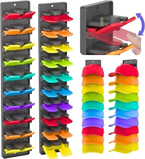 wall shelf 2 pieces cap holder with integrated spring clips for up to 20 hats, nest holder wall multi-layer, caps storage with strong glue and screws