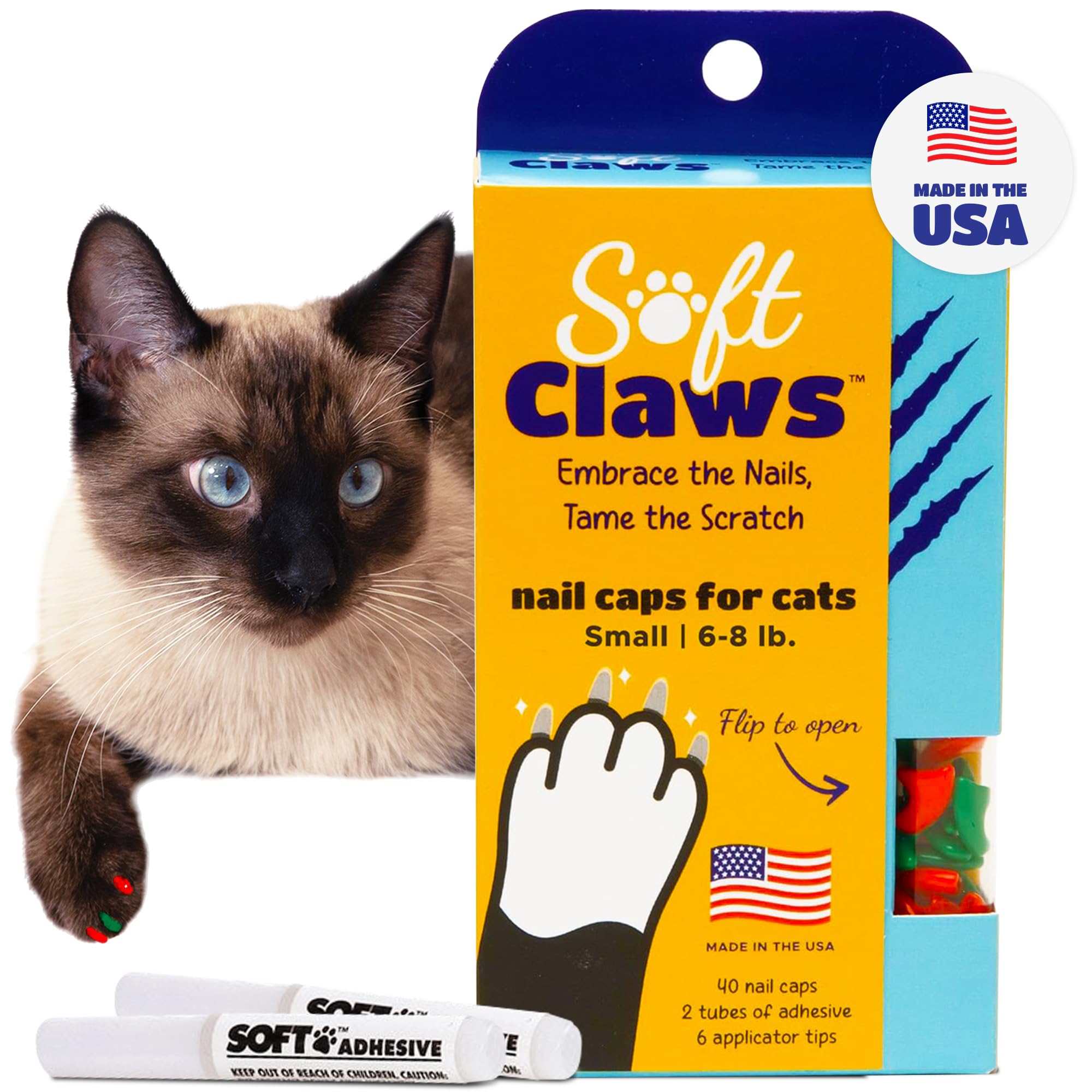Soft Claws Nail Caps for Small Cats, 40 Caps, Green &amp; Red