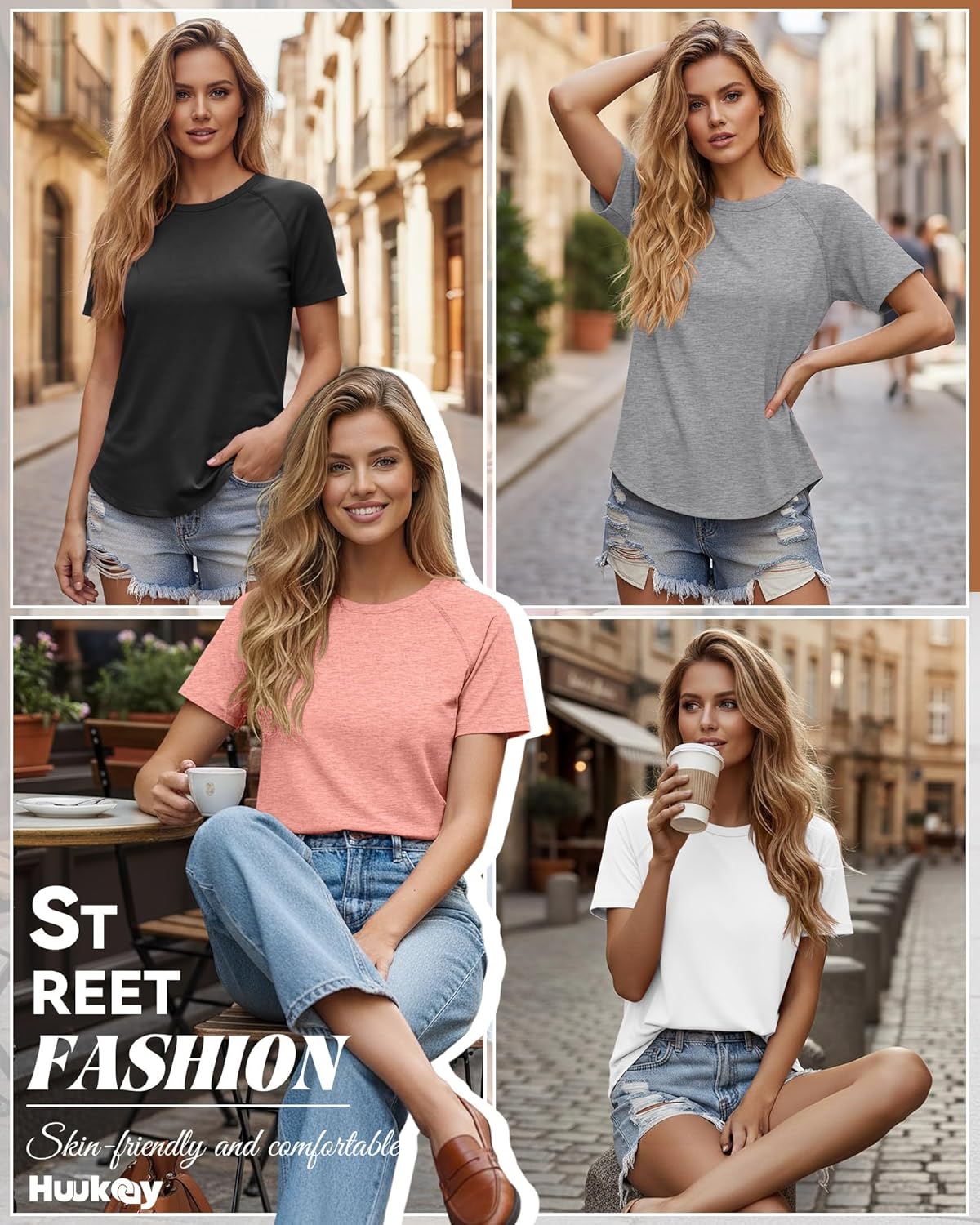 Huukeay 4 Pack Women's Short Sleeve T Shirts, Casual Raglan Summer Tunic Tops Crewneck Loose Side Split Hem Workout Tee Shirt - Image 3