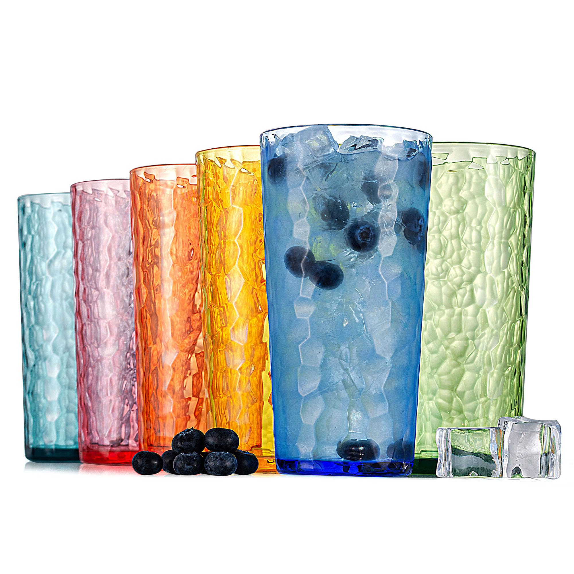 KOXIN-KARLU Hammered 24-ounce Plastic Tumbler Acrylic Glasses Drinking Cups, set of 6 Multicolor