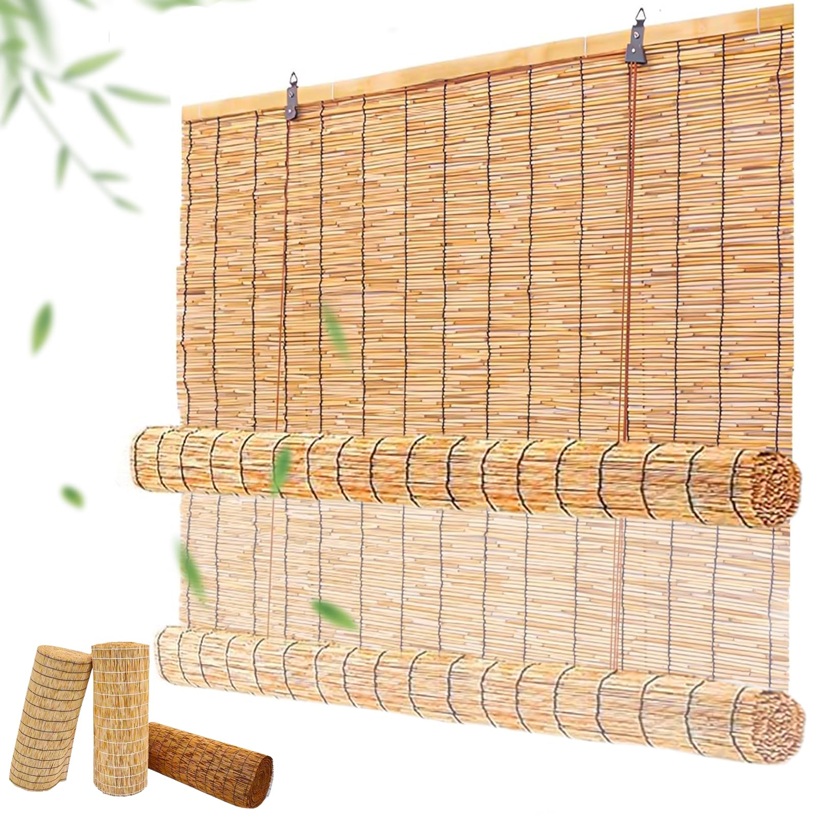 Xibany A Outdoor Roller Reed Blinds Porch Bamboo Shades 55 60 70 90 100 120 140 150 160 181Cm Wide Roman Blinds Customisable With Lifter, Privacy Protection, No Drill, Blackout Blinds For Patio Roll Up