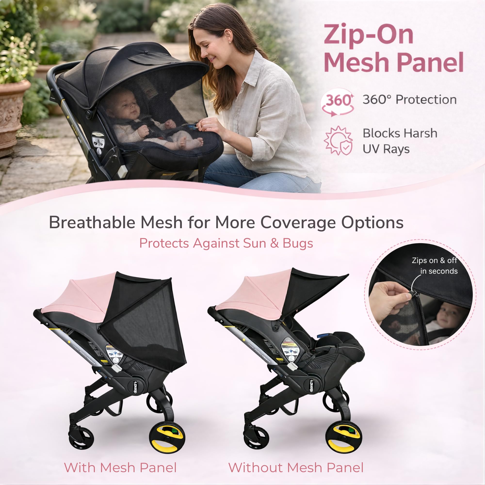 Doona Car Seat Sun Shade Extension, Baby Car Seat Sun Cover Canopy Extender, Infant Stroller Sunshade with UV Protection, Breathable Mesh Bug Net, Newborn Travel Shade - 3