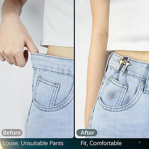Miniatura 3 de Botón de jeans, 4 juegos de botones de estrella ajustables para jeans, hebillas decorativas desmontables en la cintura, ajuste perfecto, ajuste de