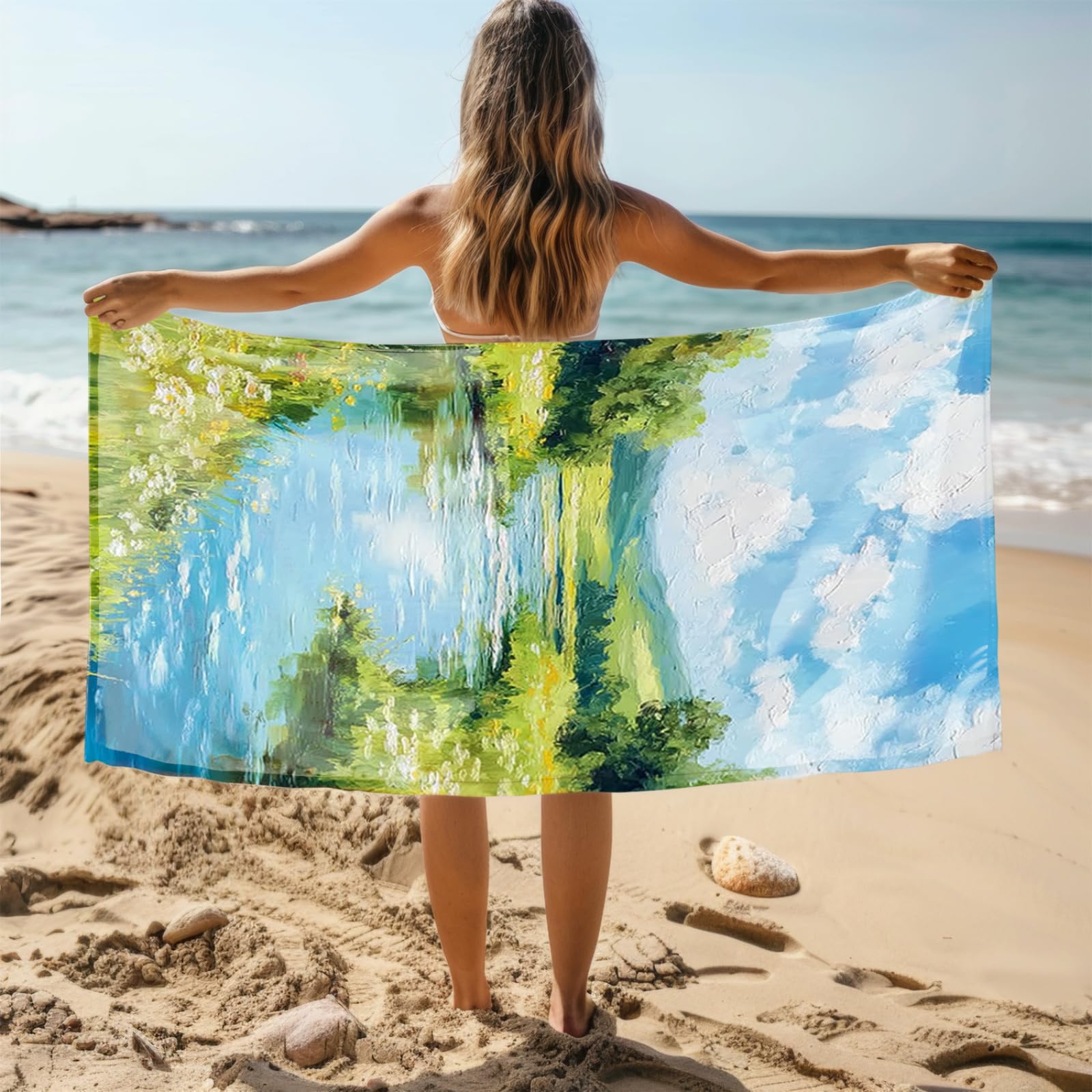 Tapis de Plage XXL Anti Sable Creek Bleu Serviette Piscine Adulte,Natte De Plage Pliable, Voyage Accessoires De Plage Camping,Serviette de Bain Personnalisée
