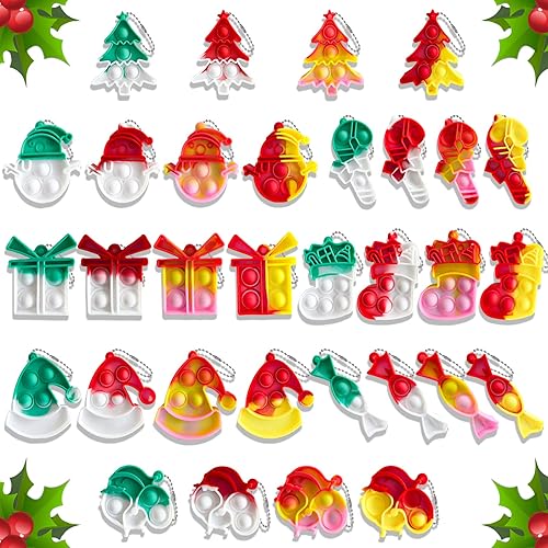 32 piezas de juguetes para ansiedad con mini llavero de Navidad, mini juguete para ansiedad de Navidad de burbujas para reventar, mini juguetes de
