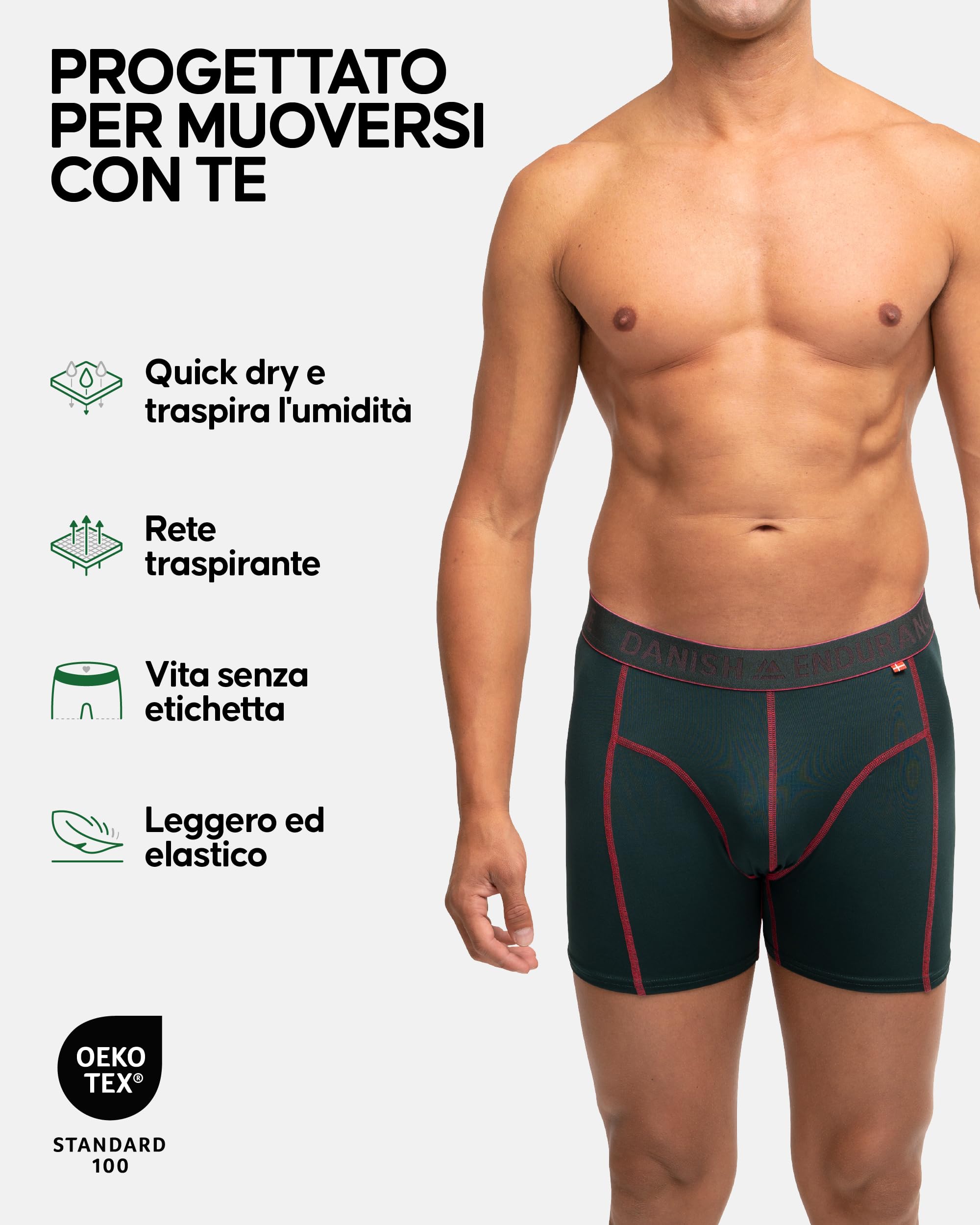DANISH ENDURANCE Boxer Uomo Sportivi, Mutande Uomo Aderenti in Microfibra, Elasticizzato, Briefs per Sport da Uomo, 6 Paia