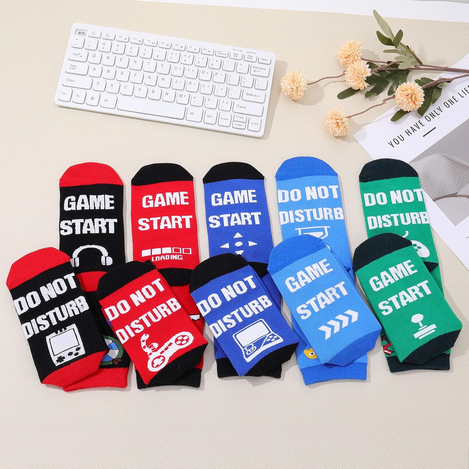 5 Pairs Funny Gamer Socks for Teen Boys Dad Son Husband Fathers Do Not Disturb Game Start Stocking Stuffers Birthday Valentines Christmas