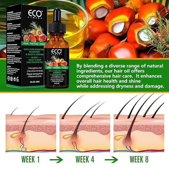 Organic Oil - Premium Grade 100% Pure and Natural for Hair Growth, Eyelashes, Eyebrows, Skin and Face - Rosemary and Batana Natural Hair Care