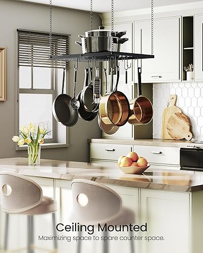 Miniatura 3 de Estante colgante para ollas, colgador de ollas montado en el techo para cocina, organizador de almacenamiento de utensilios de cocina de metal con