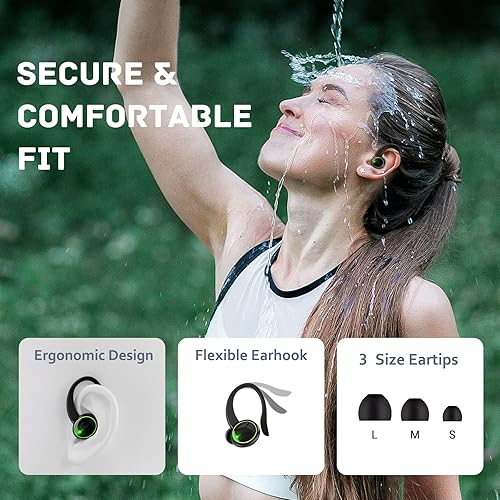 Miniatura 6 de Para Xiaomi Poco M3 Bluetooth 5.3 Auriculares 3D Estéreo con gancho para la oreja, Control táctil 40H sobre la oreja, IP7 Auriculares impermeables
