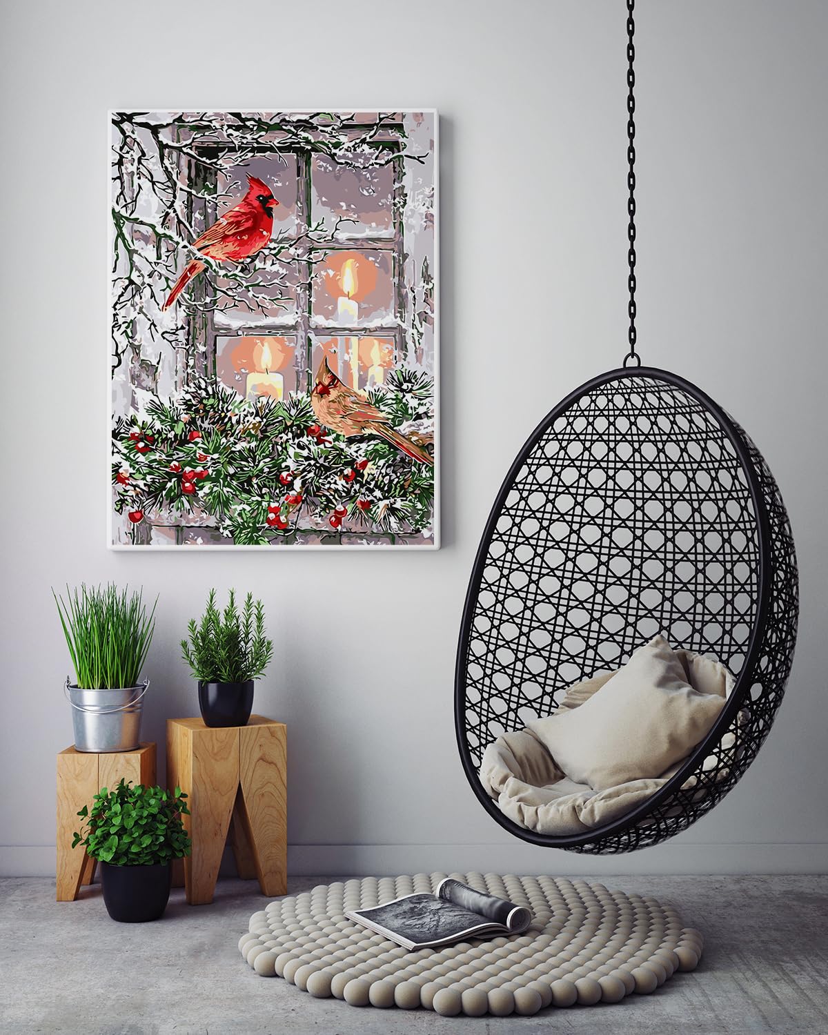 AREOPNMG Christmas Cardinal Paint by Numbers Kit for Adults Beginner DIY Winter Painting by Numbers Kits,with 3 Brushes and Acrylic Paint(Without Frame), Home Wall Decor 12 x 16 in - Image 5