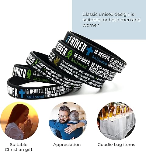 Miniatura 4 de Inkstone Paquete de 12 pulseras bíblicas de oración del Señor con símbolos cristianos de pez, cruz y paloma, paquete al por mayor de pulseras