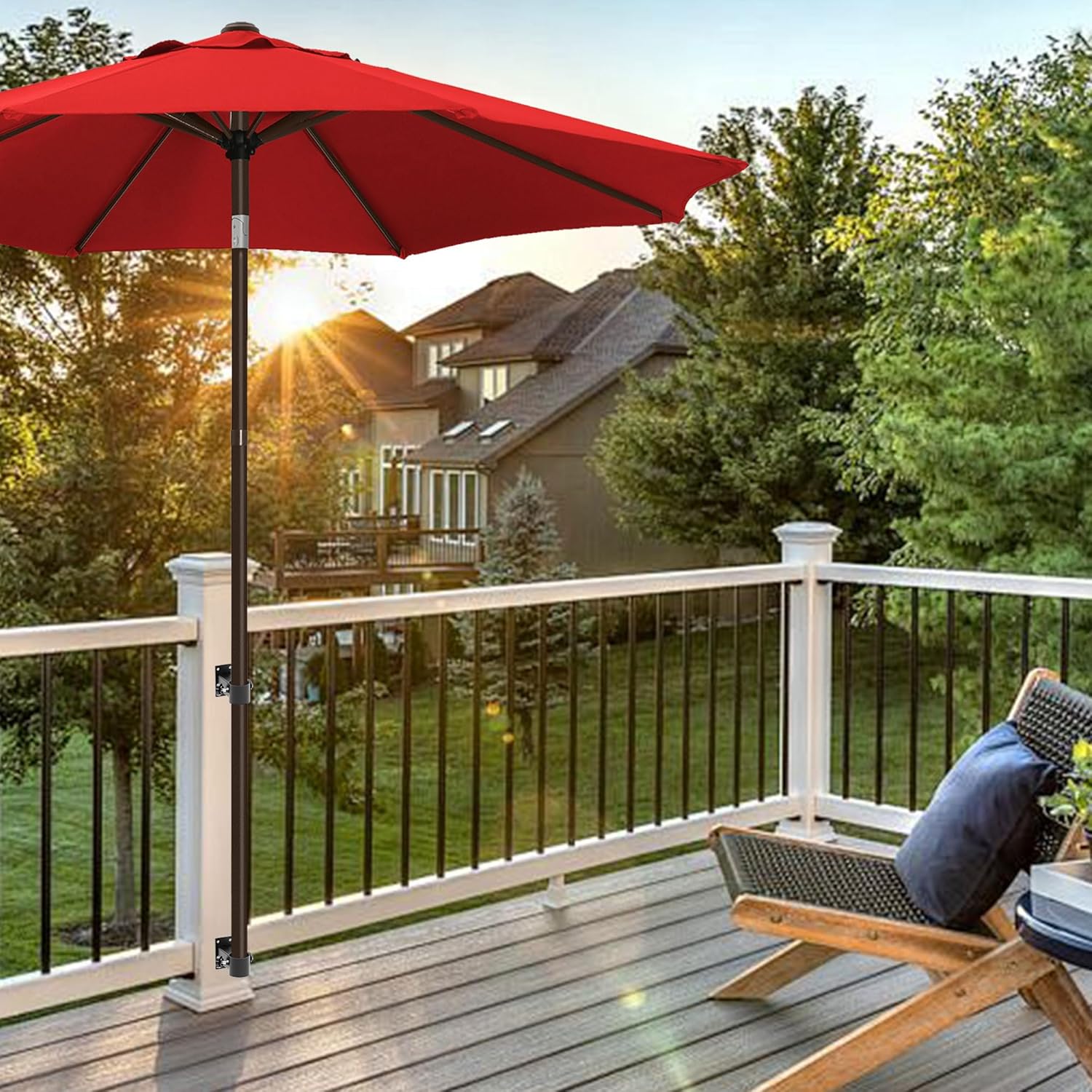 Patio Umbrella Holder Heavy Duty Adjustable Metal Umbrella Clamp Stand Mount Attaches to Railing, Outdoor Courtyard, Balcony, Boats,1sets (1 Base Pieces and 1 top Pieces,to Hold 1 Umbrellas)