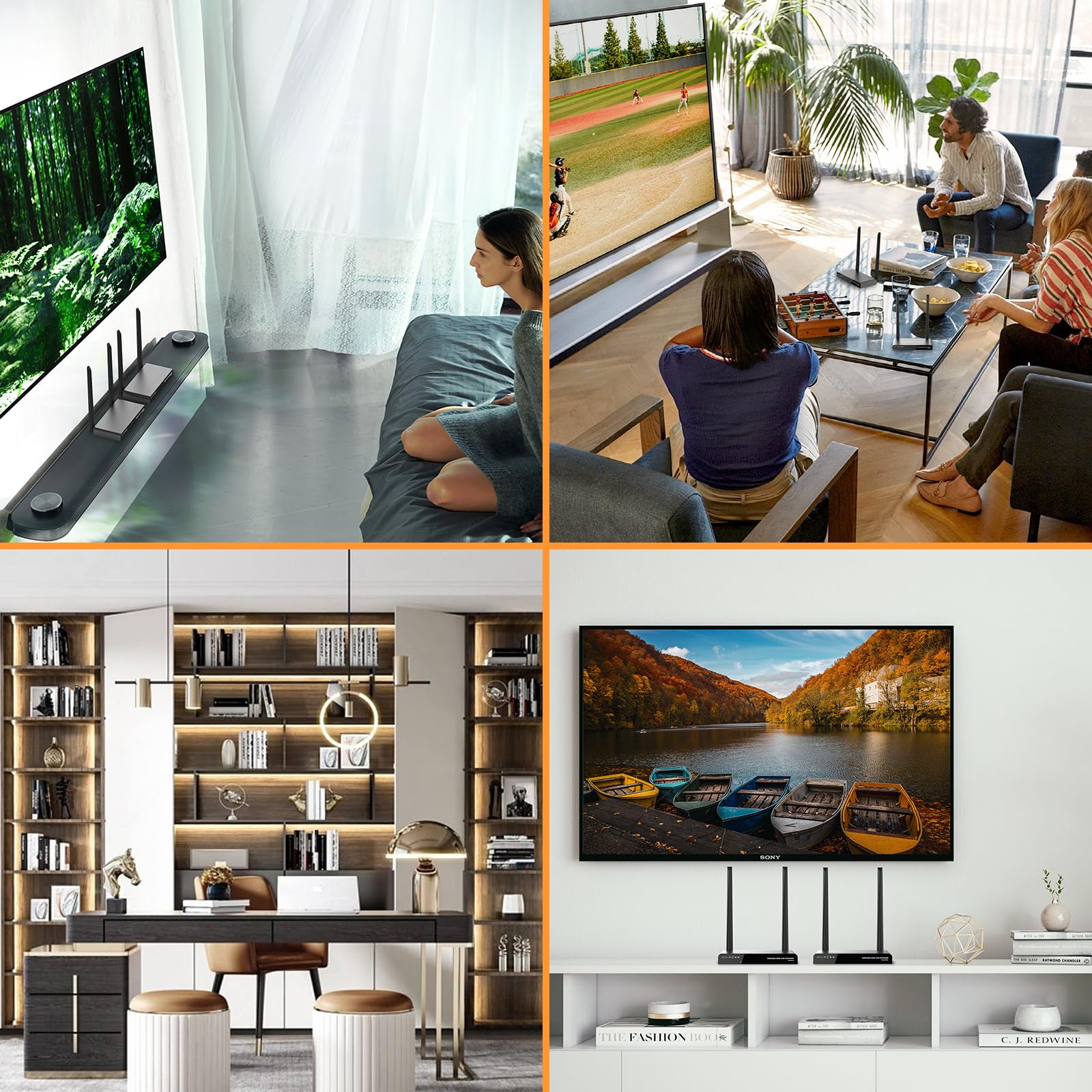 Set di trasmettitori e ricevitori wireless HDMI, portata 200 m, Full HD 1080P@60Hz, Ultra Bassa Latenza 0.1s, KVM & IR Telecomando, HDMI Loop-Out, Plug & Play, per Home Cinema, presentazione