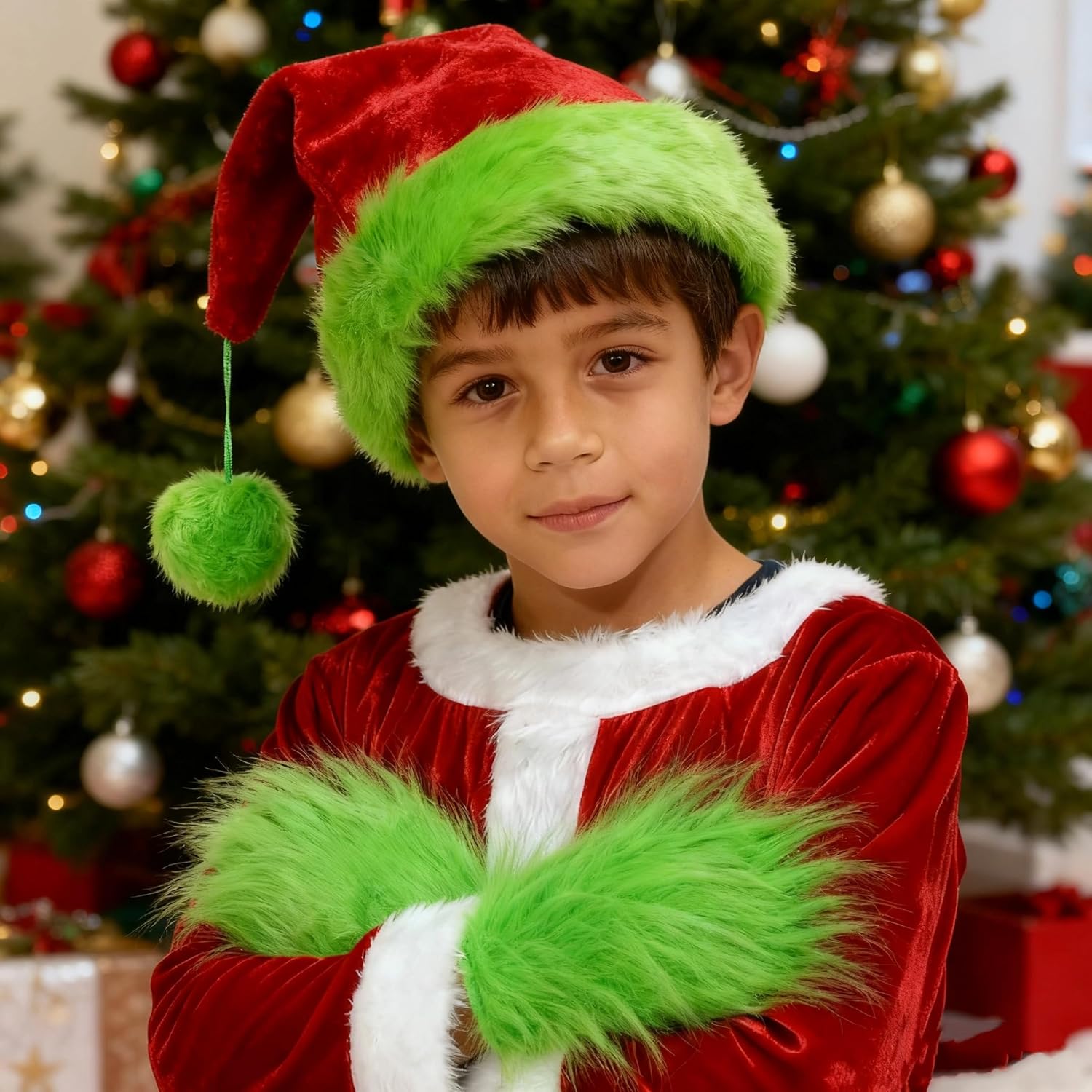 Kids Green Monster Furry Gloves Set for Boys Girls Book Week Parades School Dress-up Days Halloween Christmas Cosplay Costume - Image 4