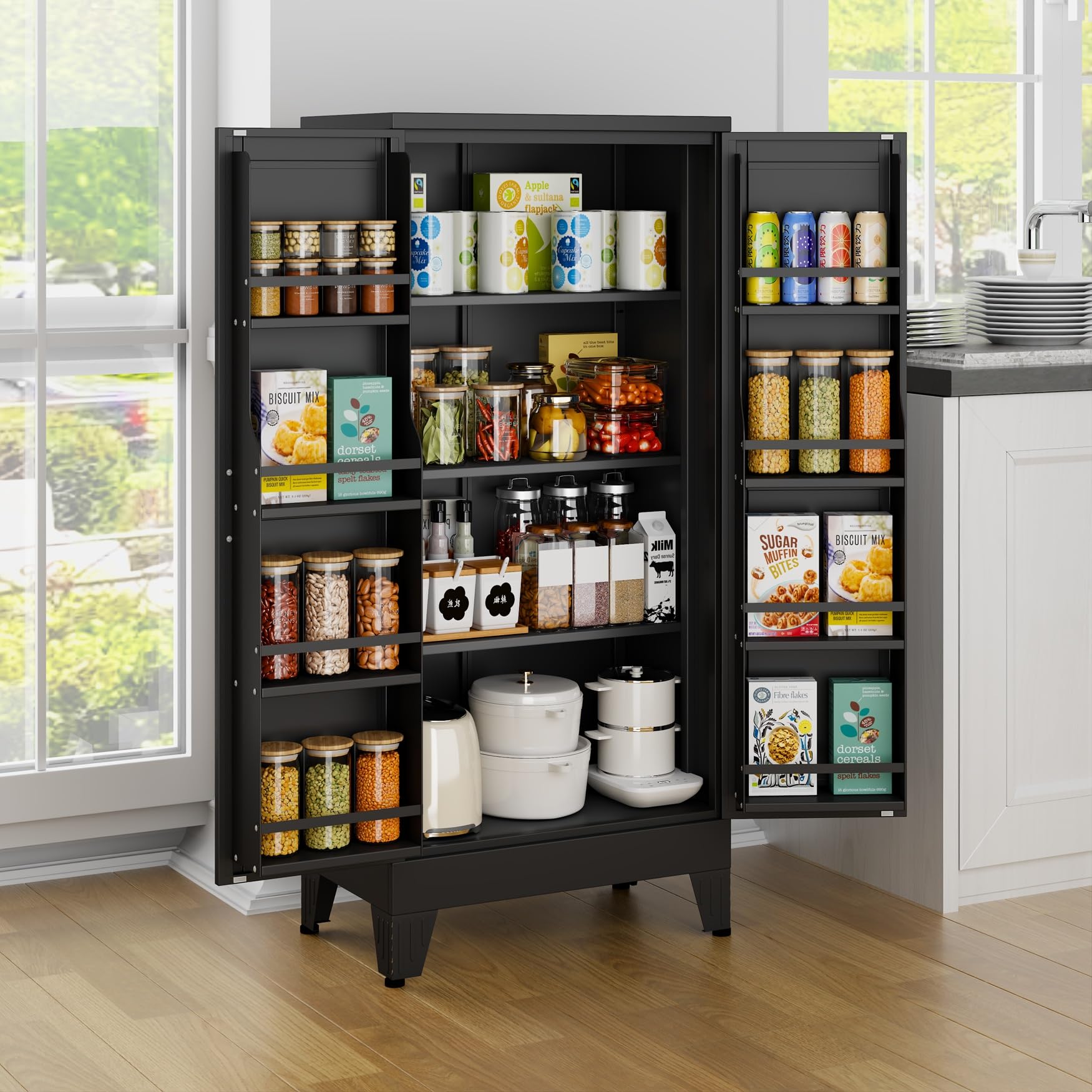 Black Kitchen Pantry Storage Cabinet, 48" Metal Storage Cabinet